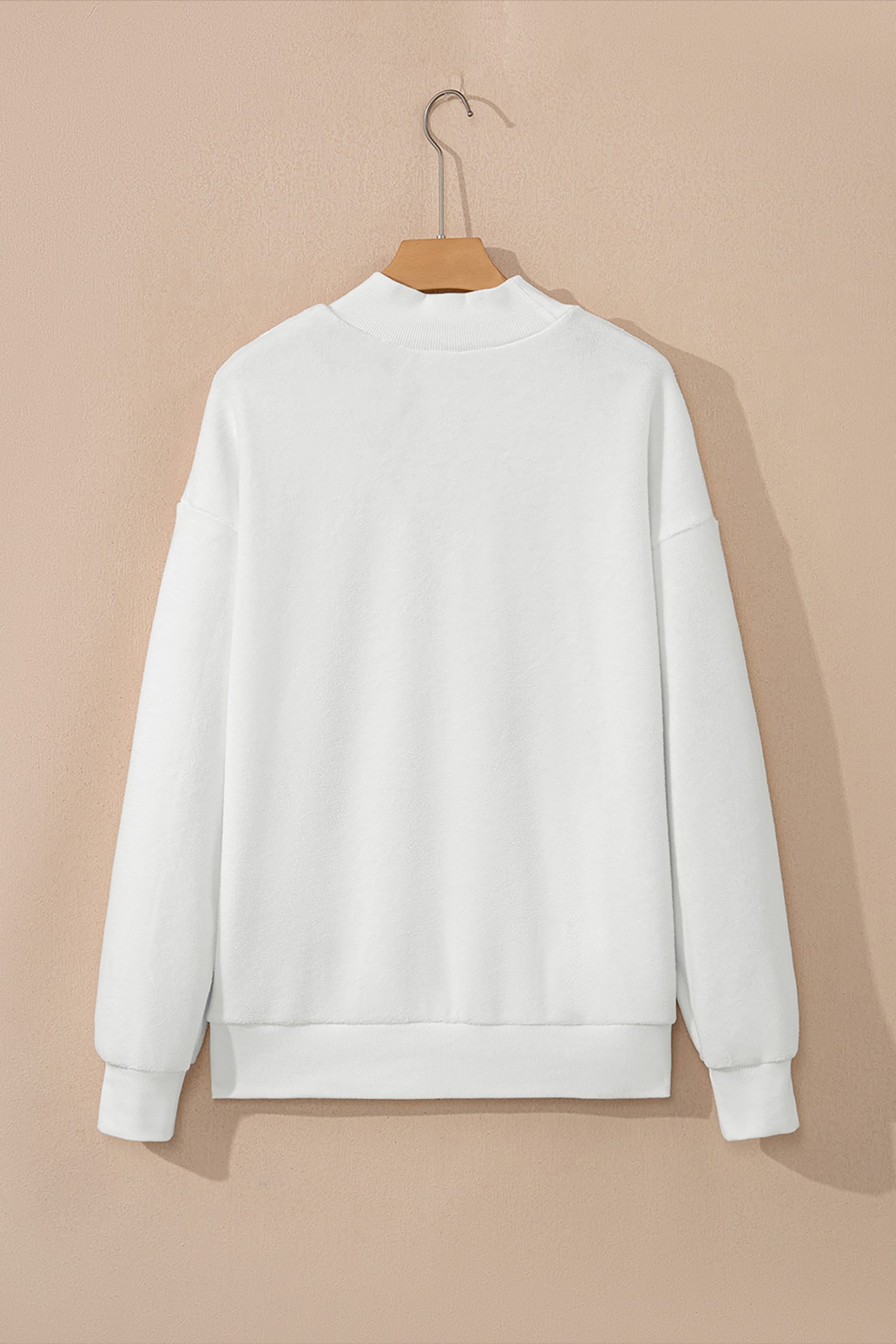 White Oversize Drop Shoulder Reversible Mock Neck Sweatshirt - Image 10
