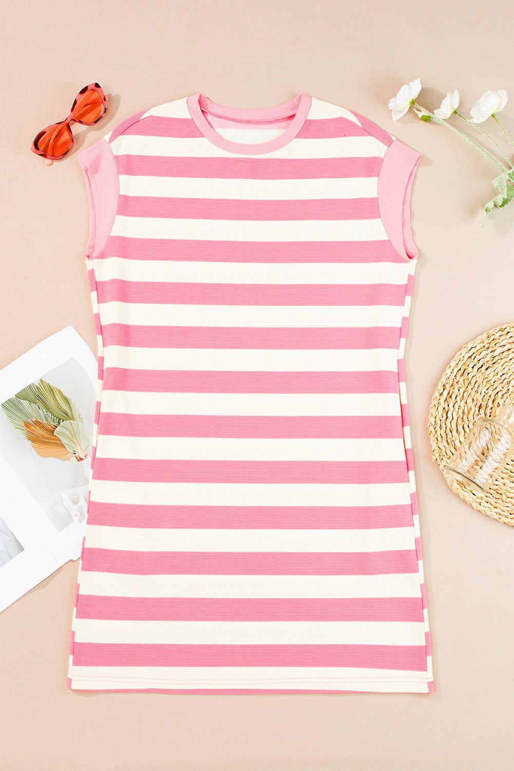 Pink Stripe Cap Sleeve Shift T Shirt Dress