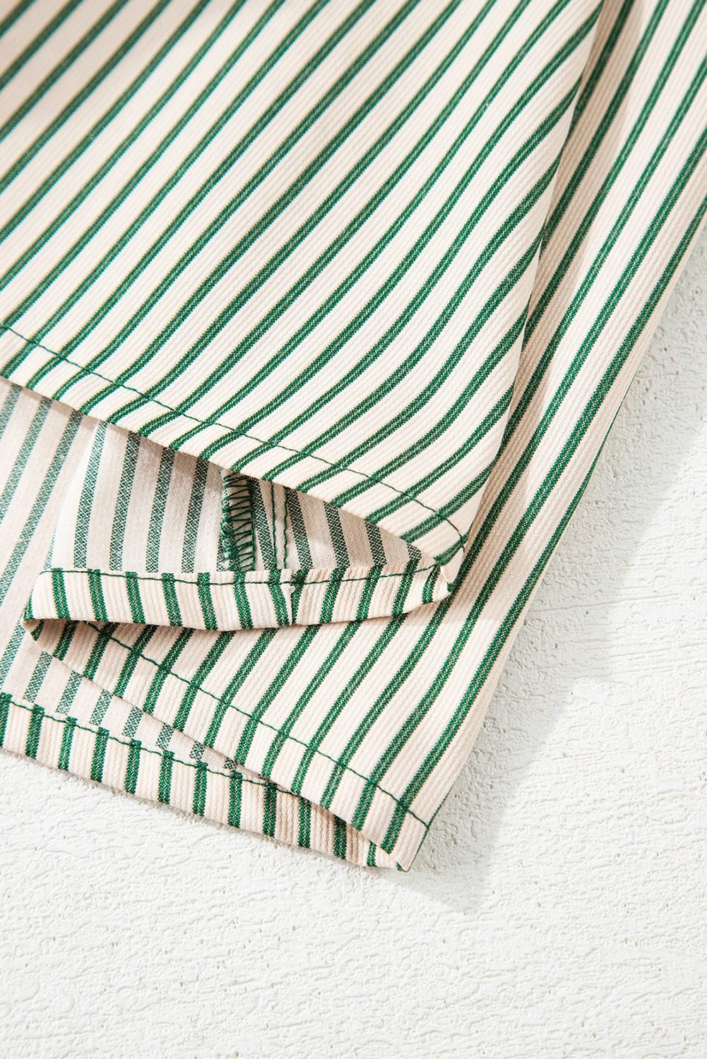 Green Stripe Color Block Patchwork Shirt Collar Button Down Puff Sleeve Mini Dress