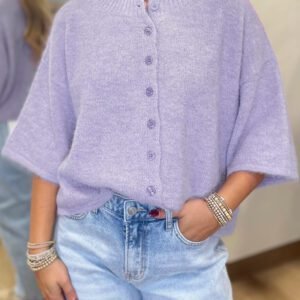 Lavendula 3/4 Sleeve Boxy Knit Button Down Sweater Cardigan