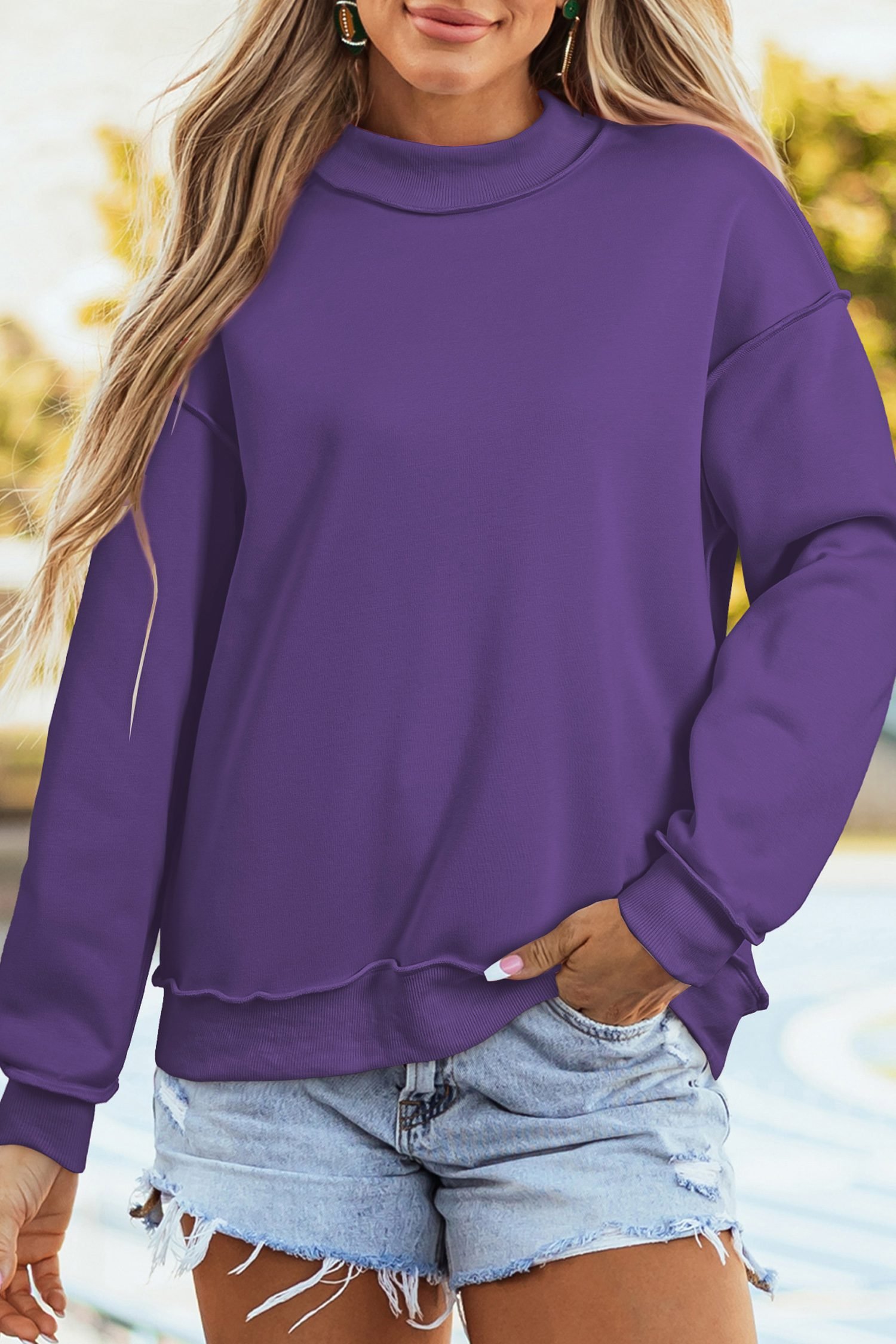 Tillandsia Purple Oversize Drop Shoulder Reversible Mock Neck Sweatshirt