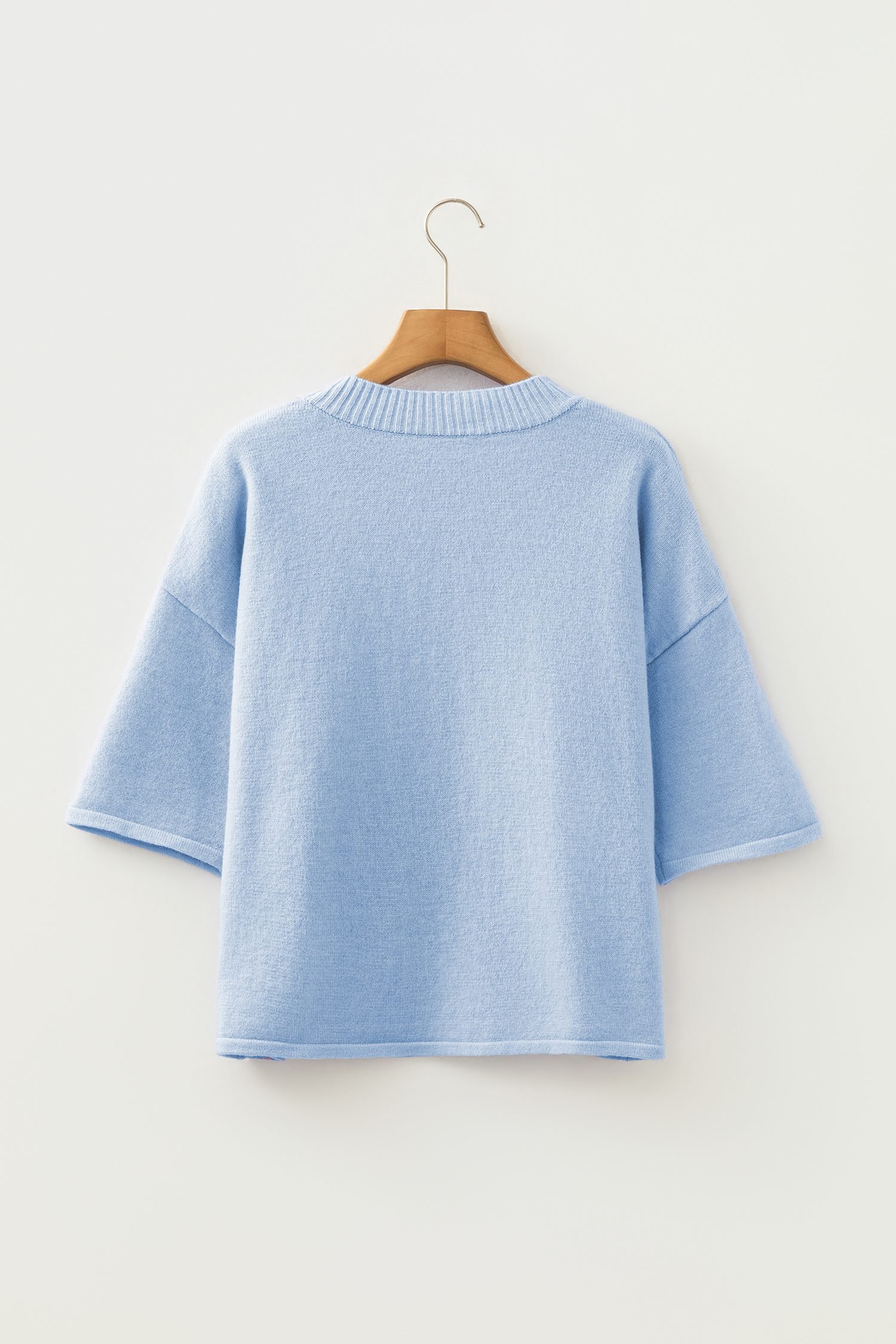 Beau Blue 3/4 Sleeve Boxy Knit Button Down Sweater Cardigan