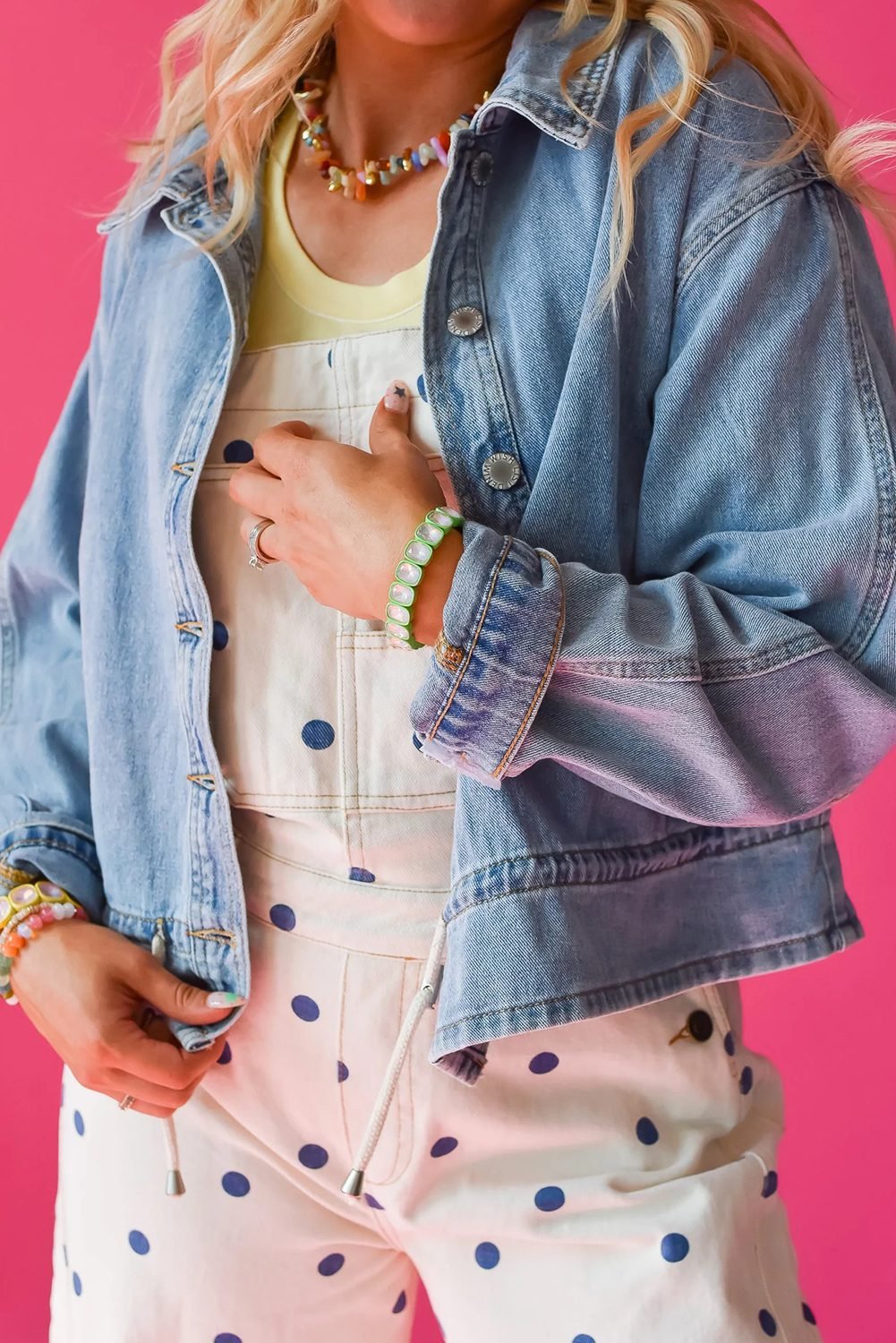 Beau Blue Draw-cord Hem Light Wash Denim Jacket