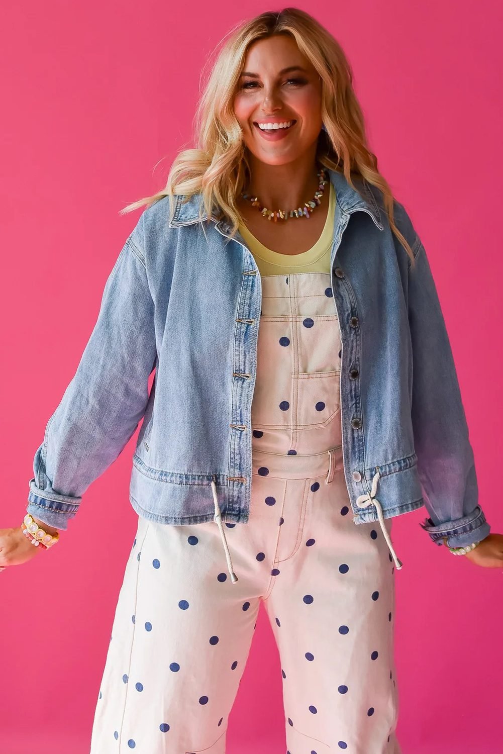 Beau Blue Draw-cord Hem Light Wash Denim Jacket
