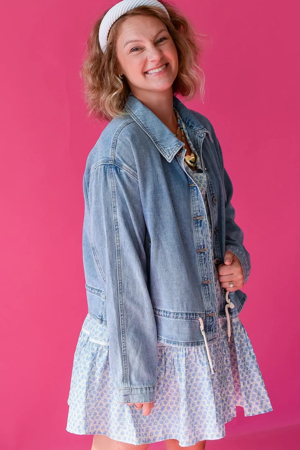 Beau Blue Draw-cord Hem Light Wash Denim Jacket
