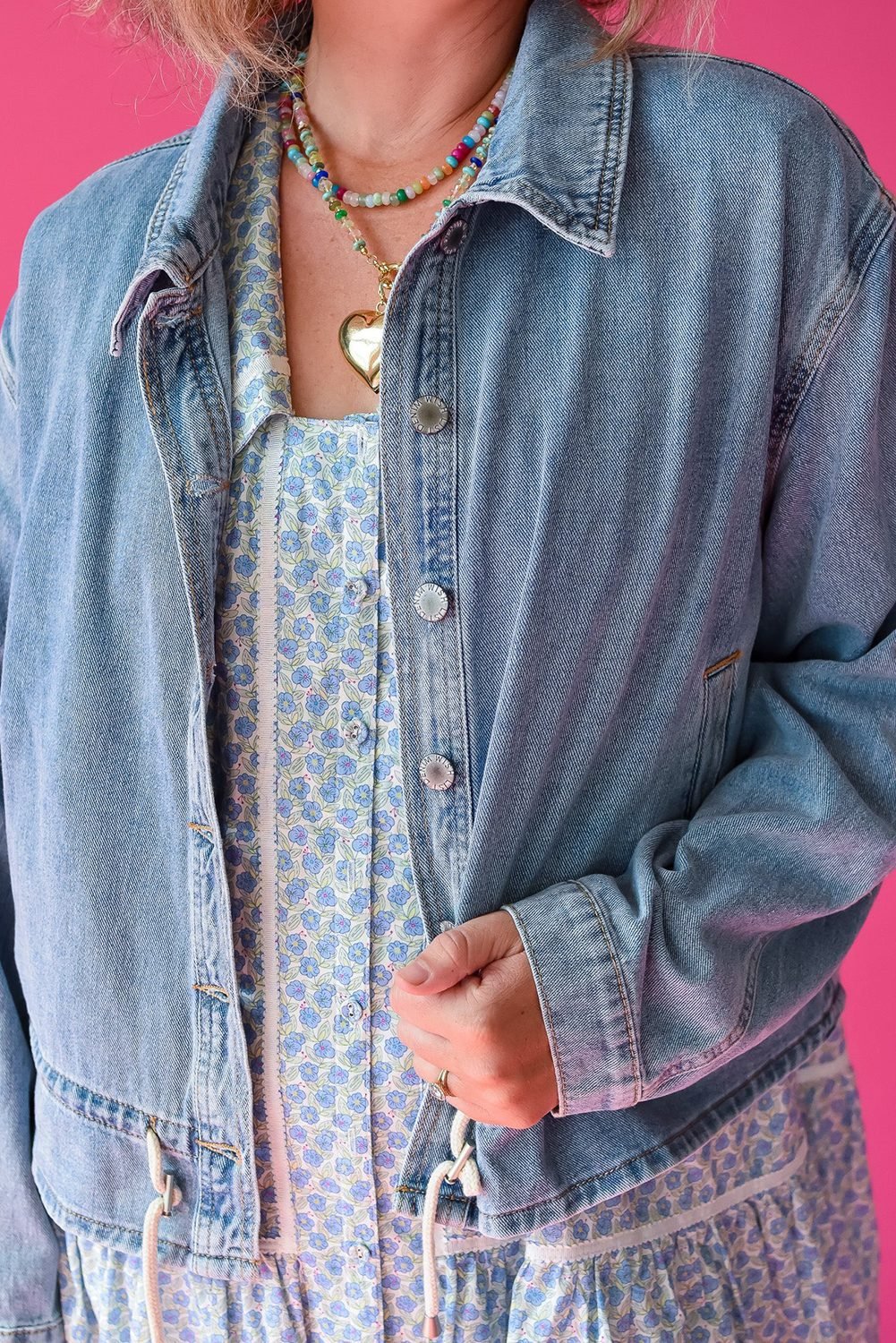 Beau Blue Draw-cord Hem Light Wash Denim Jacket
