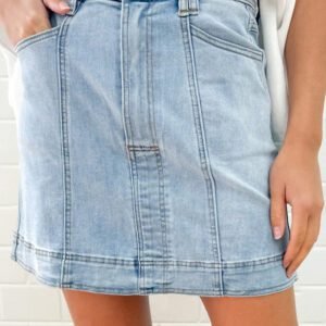 Beau Blue Exposed Seam Detail A-line Denim Mini Skirt with Pockets