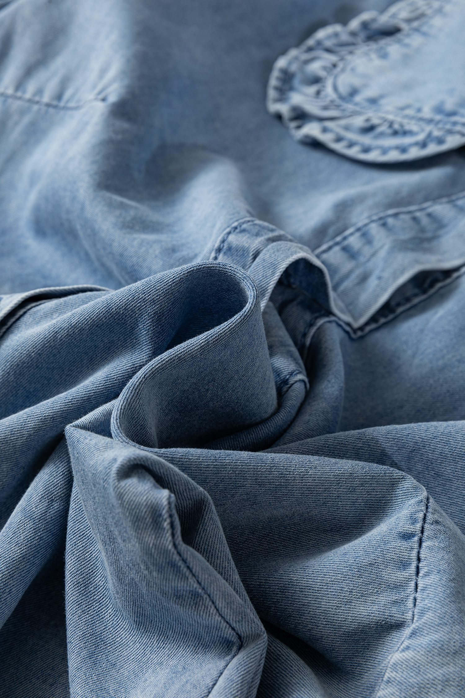 Beau Blue Ruffled Peter Pan Collar Western Denim Shirt