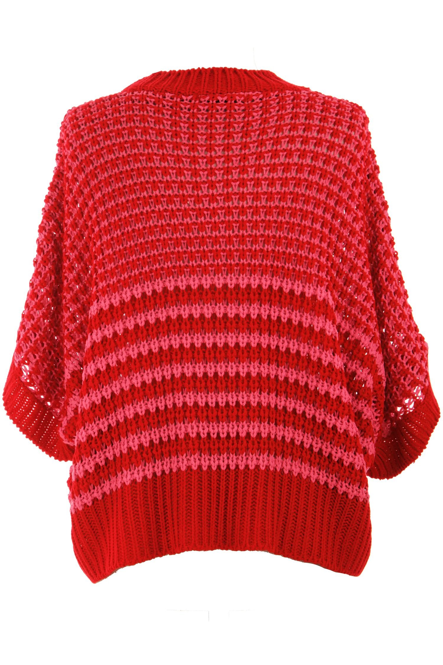 Red Stripe 3/4 Draped Sleeve Slouchy Sweater - Image 12