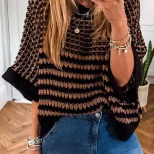 Black Stripe 3/4 Draped Sleeve Slouchy Sweater
