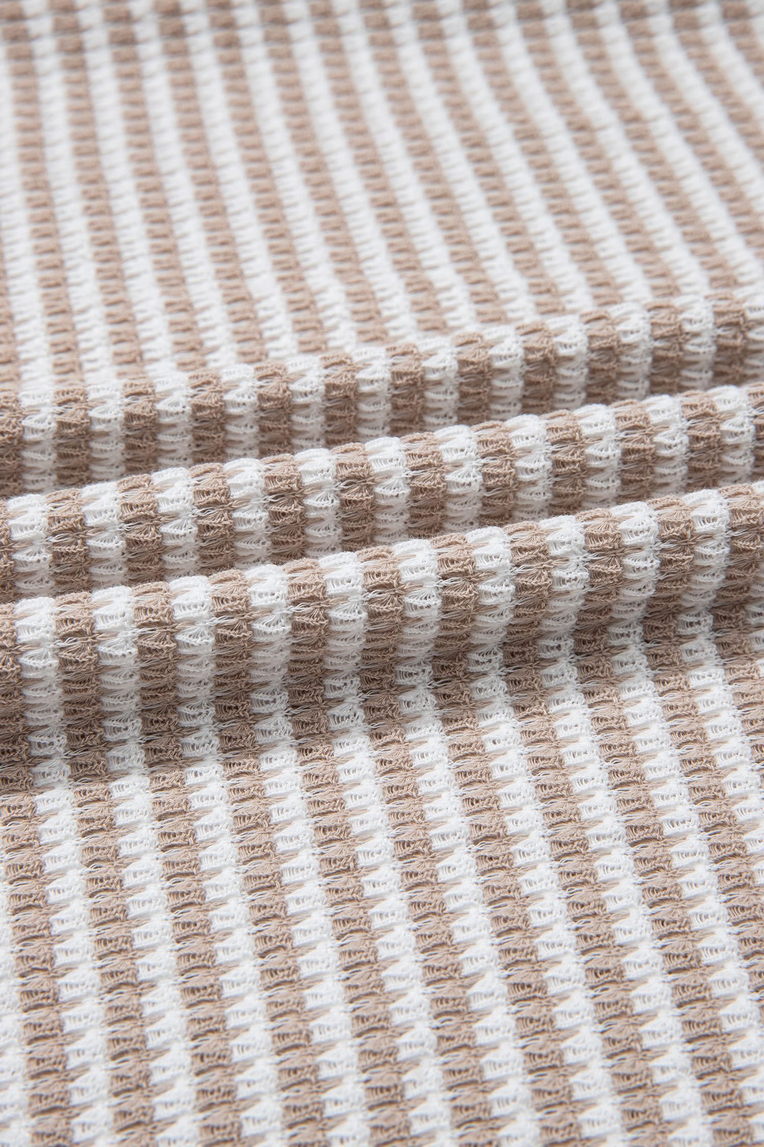 Beige Striped Textured Knit V Neck Casual Top