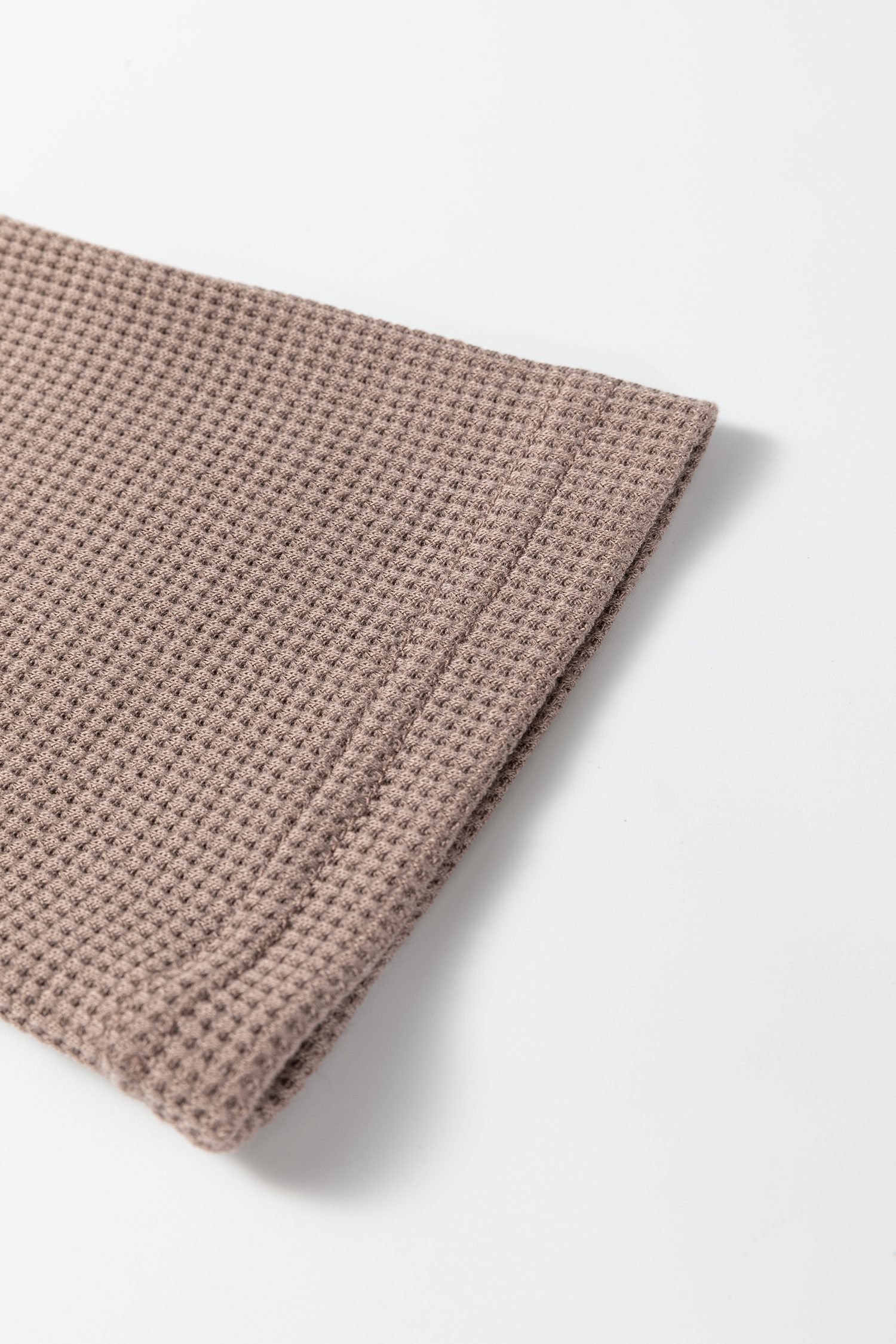 Old Rose Solid Color Waffle Knit Asymmetric Neck Long Sleeve Top - Image 8