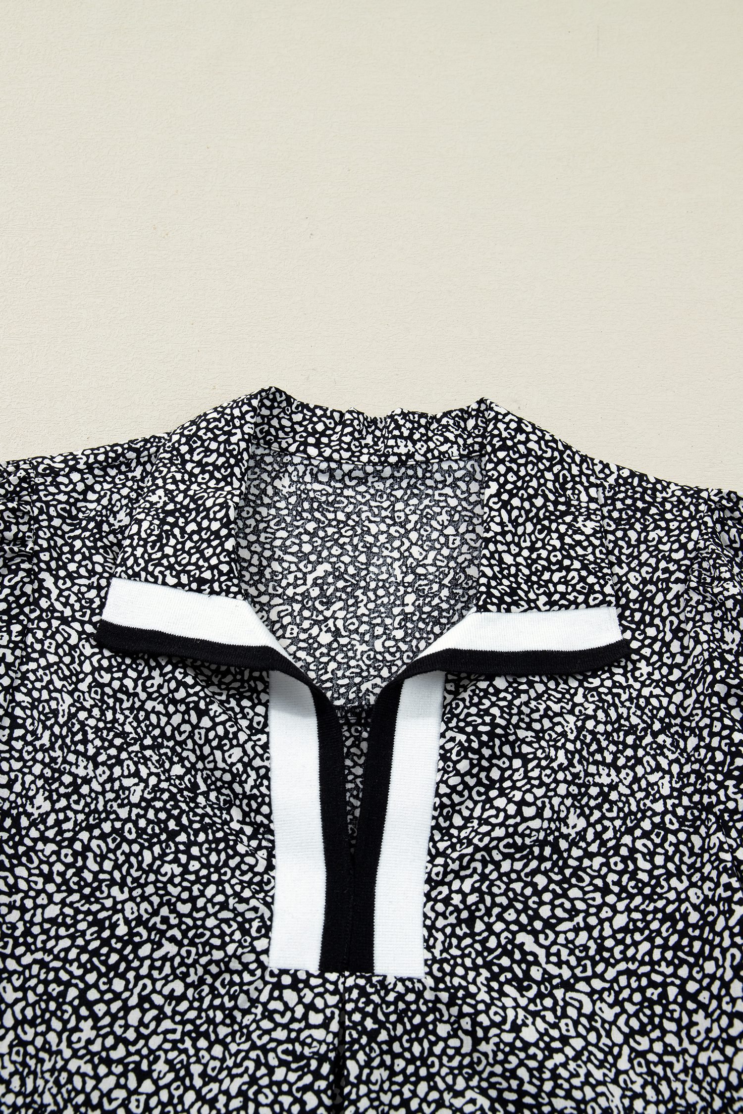 Black Leopard Print Contrast Striped Trim Polo Collar Short Sleeve Dress with Pockets