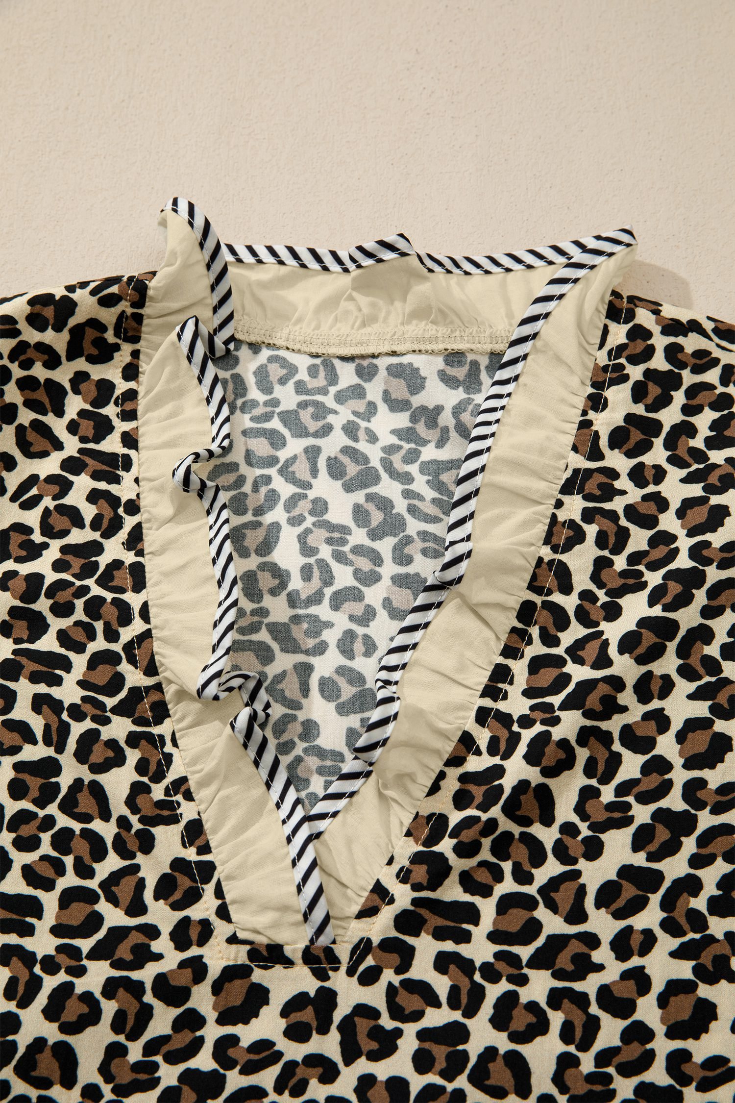 Black Leopard Print Striped Color Block Trim V Neck Bracelet Sleeve Mini Dress