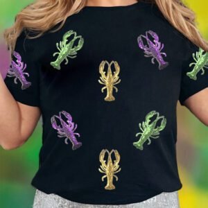 Black Lobster Patched Pattern Festive T Shirt