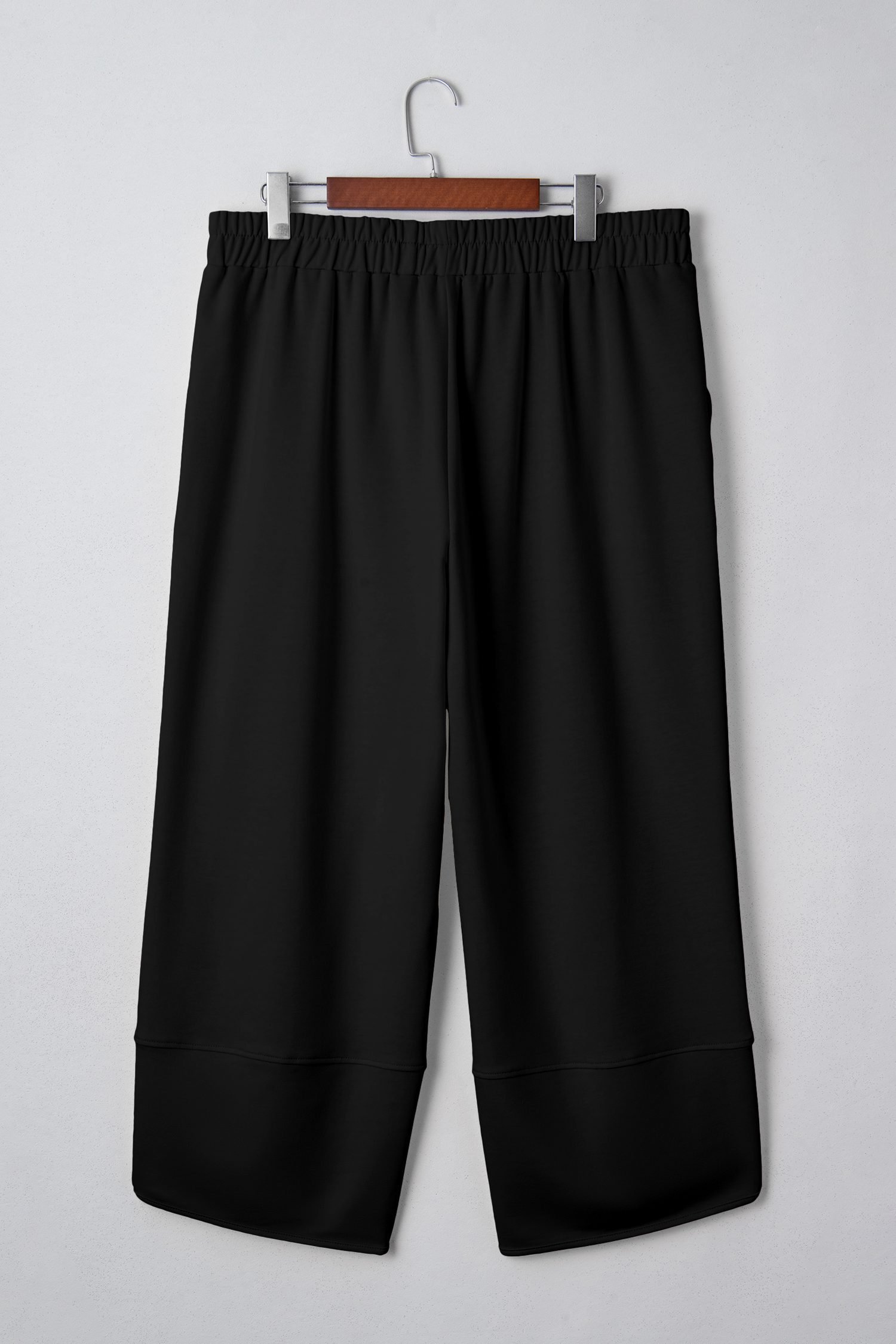 Black Plus Size Elastic Waist Asymmetrical Hem Loose Capris Pants