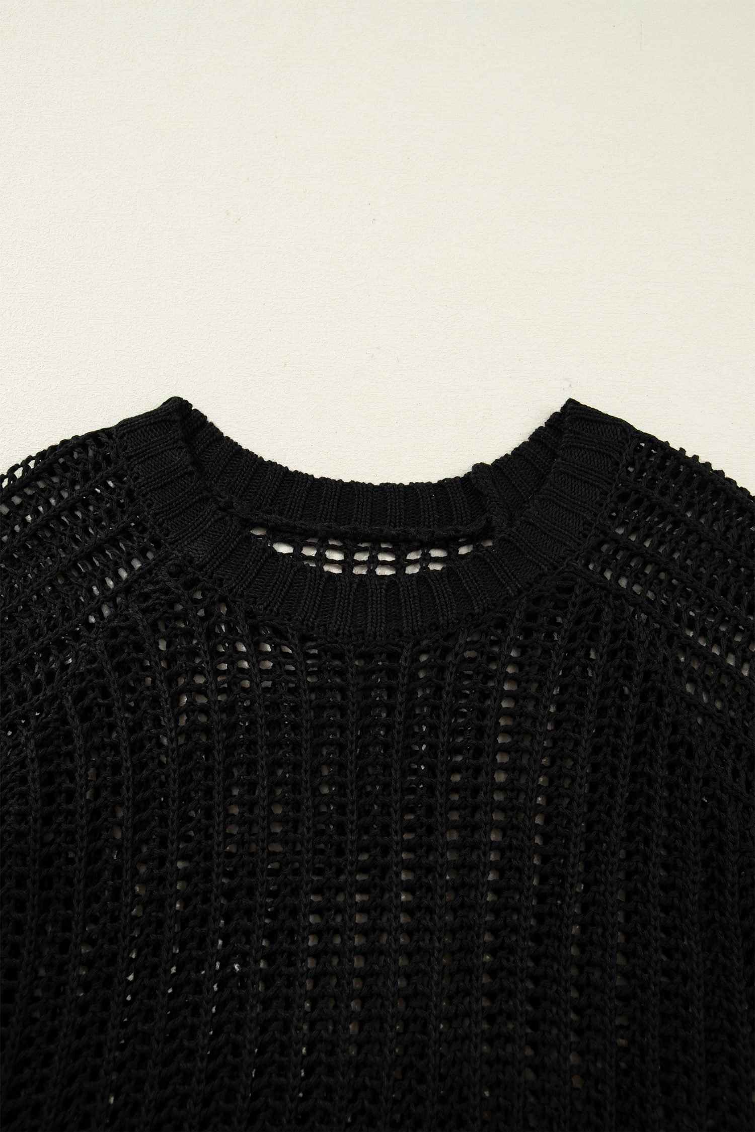 Black Plus Size Open Knit Bow Tie Short Sleeve Sweater
