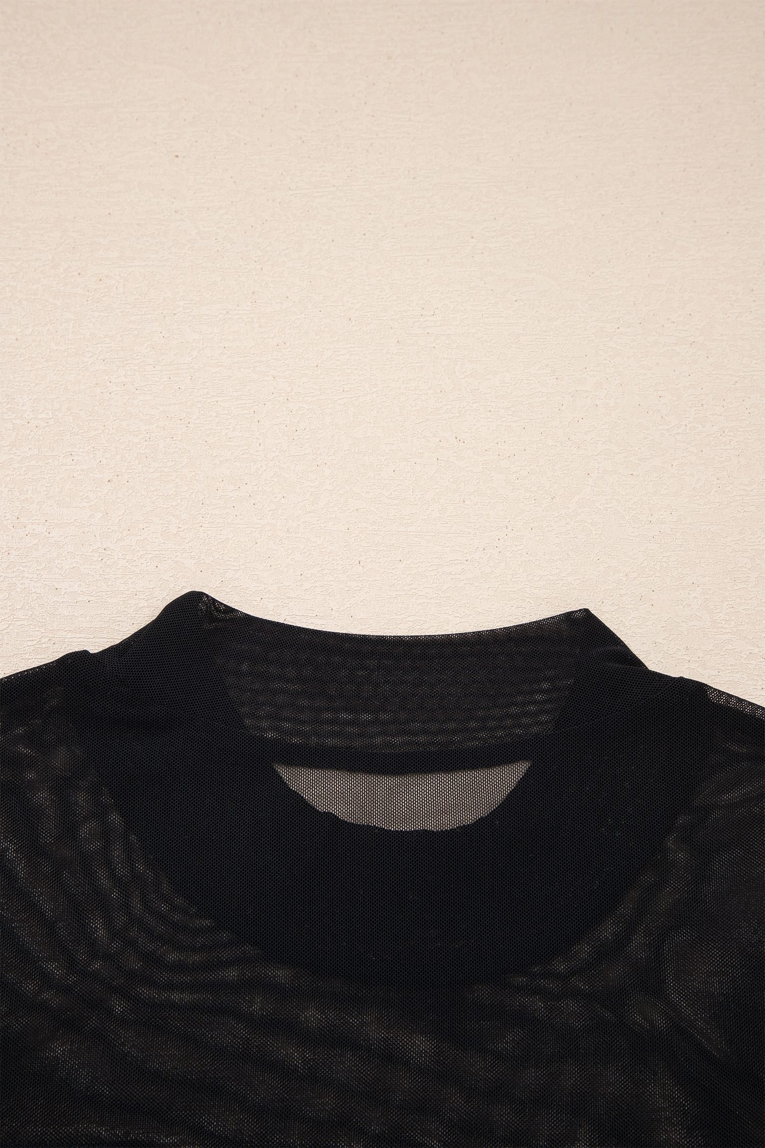 Black Sheer Mesh Patchwork Cap Sleeve T Shirt
