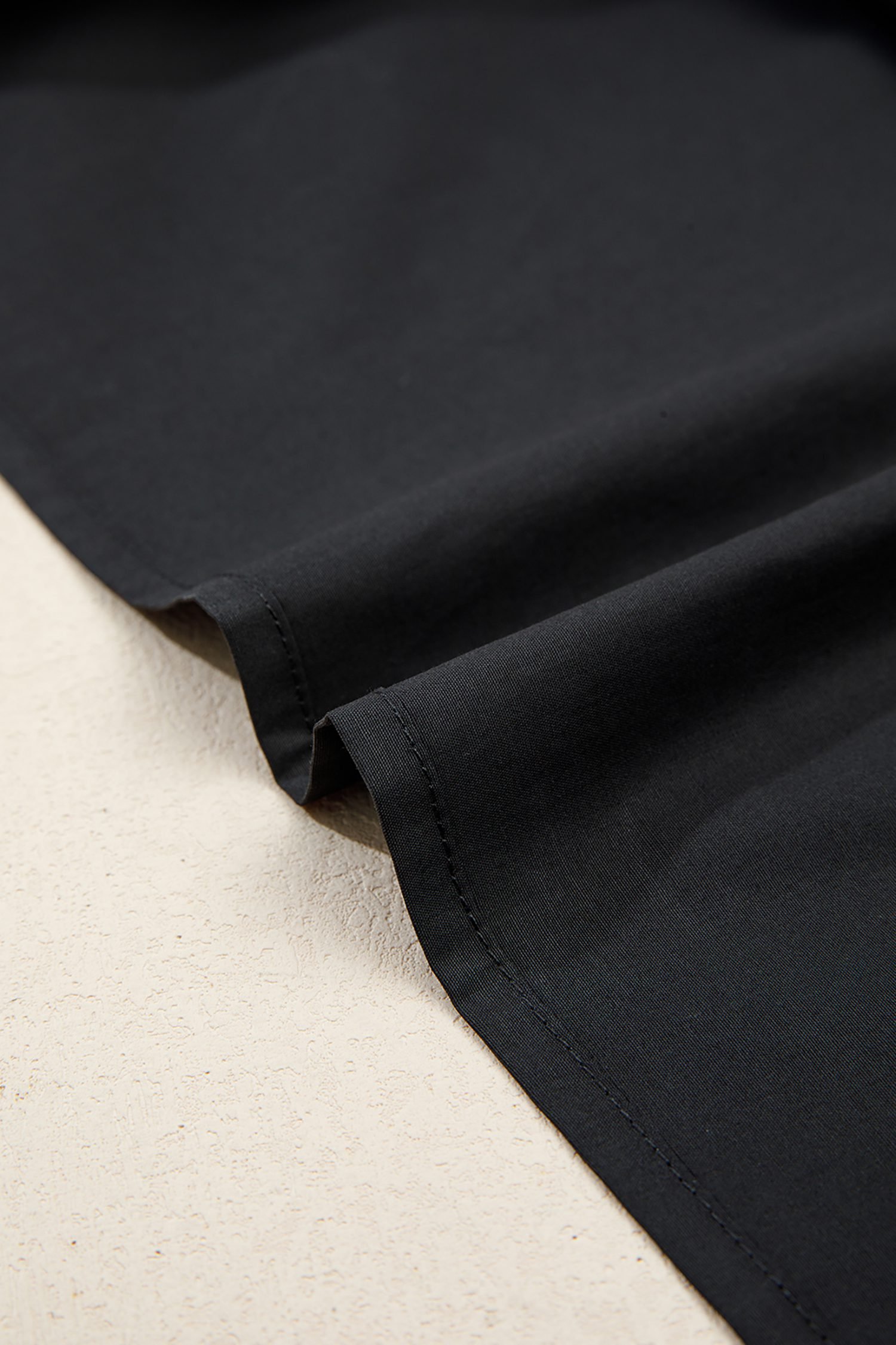 Black Short Puff Sleeve Contrast Embroidered Detail V Neck Blouse