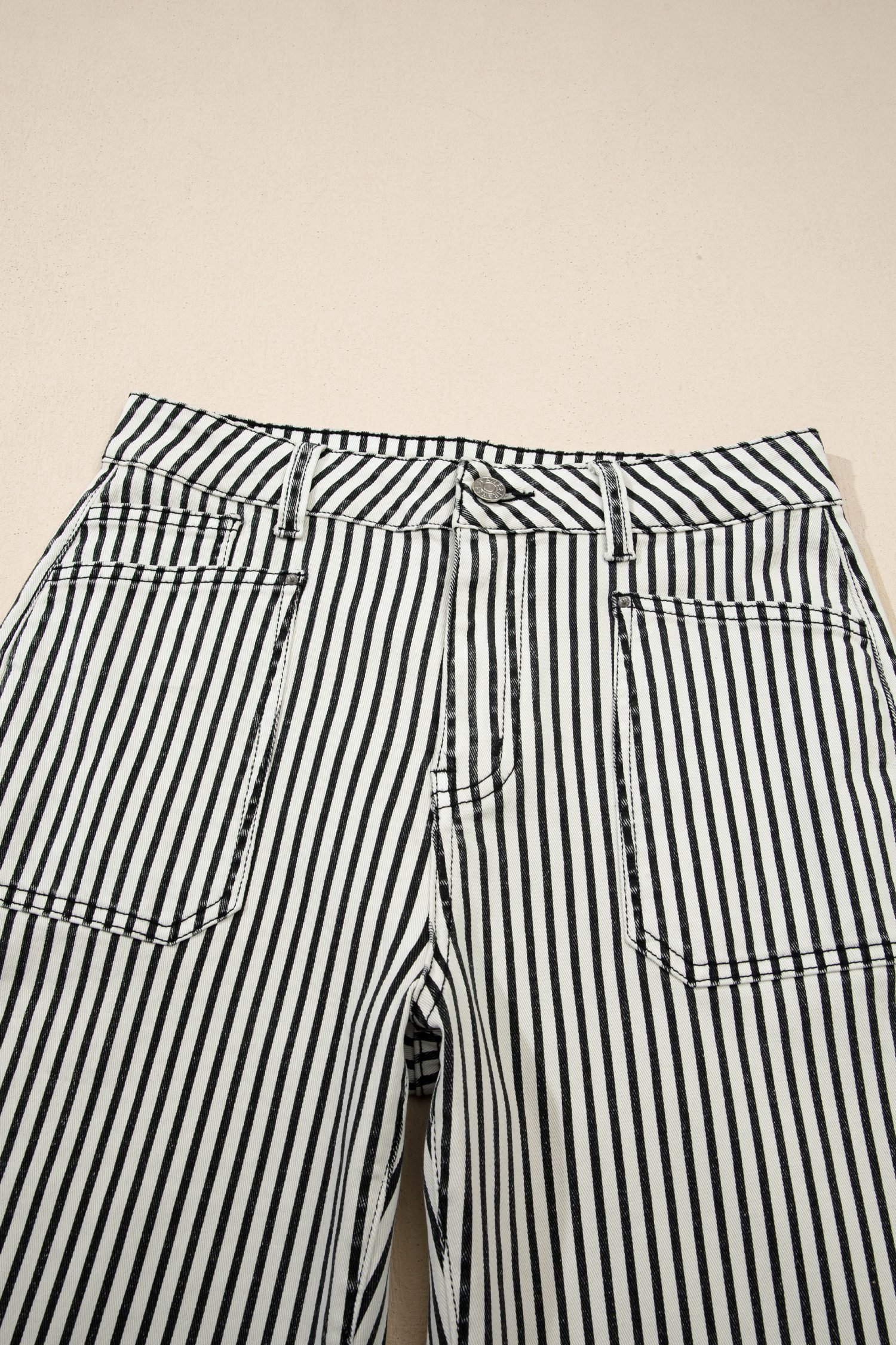 Black Stripe Patch Pocket High Waist Shift Denim Jeans