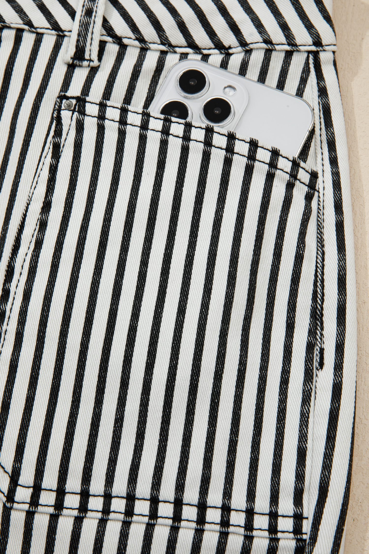 Black Stripe Patch Pocket High Waist Shift Denim Jeans