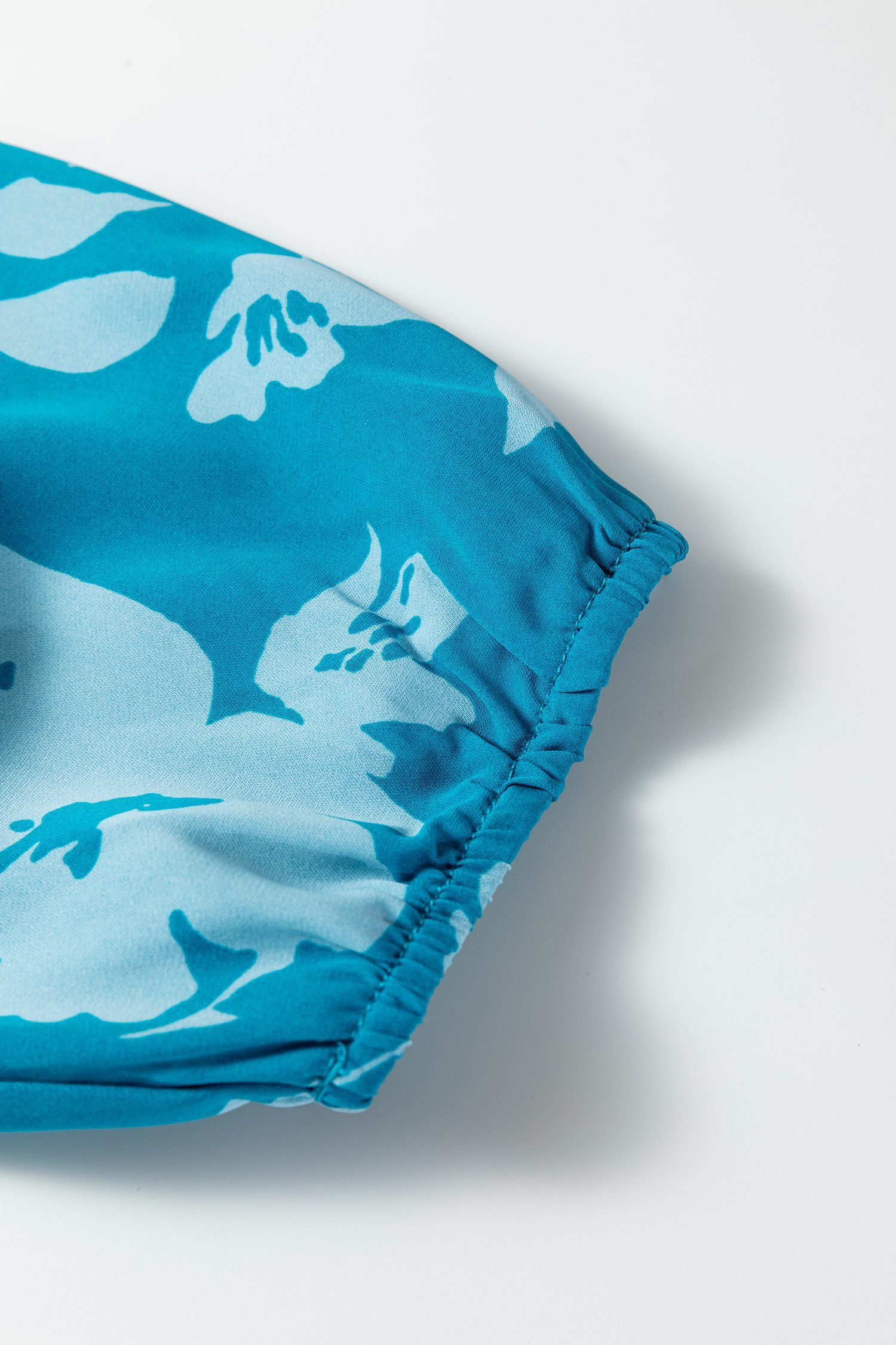 Blue Flower Half Sleeve Tiered Ruffled Mini Dress