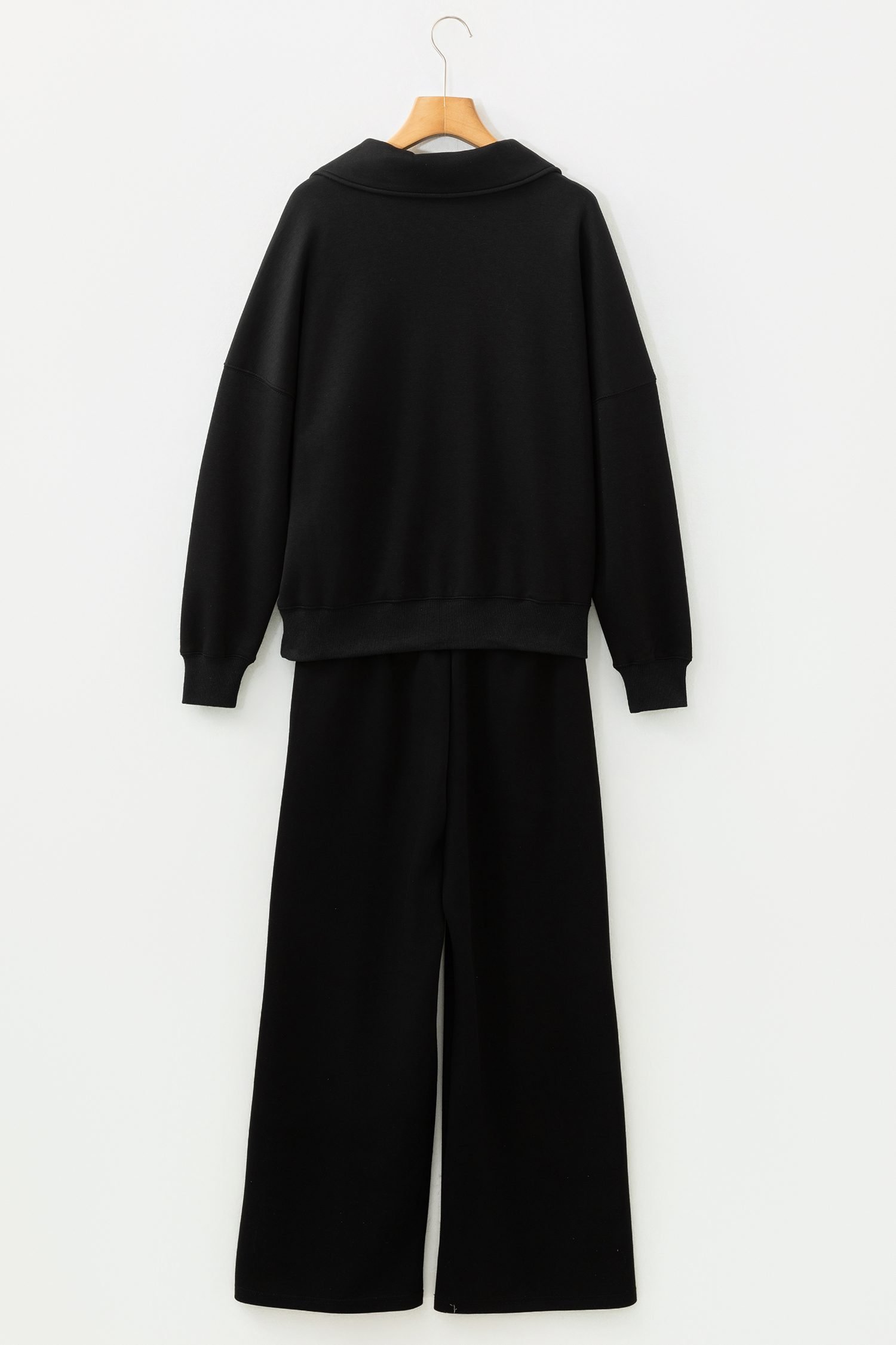 Bristol Black Collared V Neck Pullover Sweatshirt Sweatpants Set