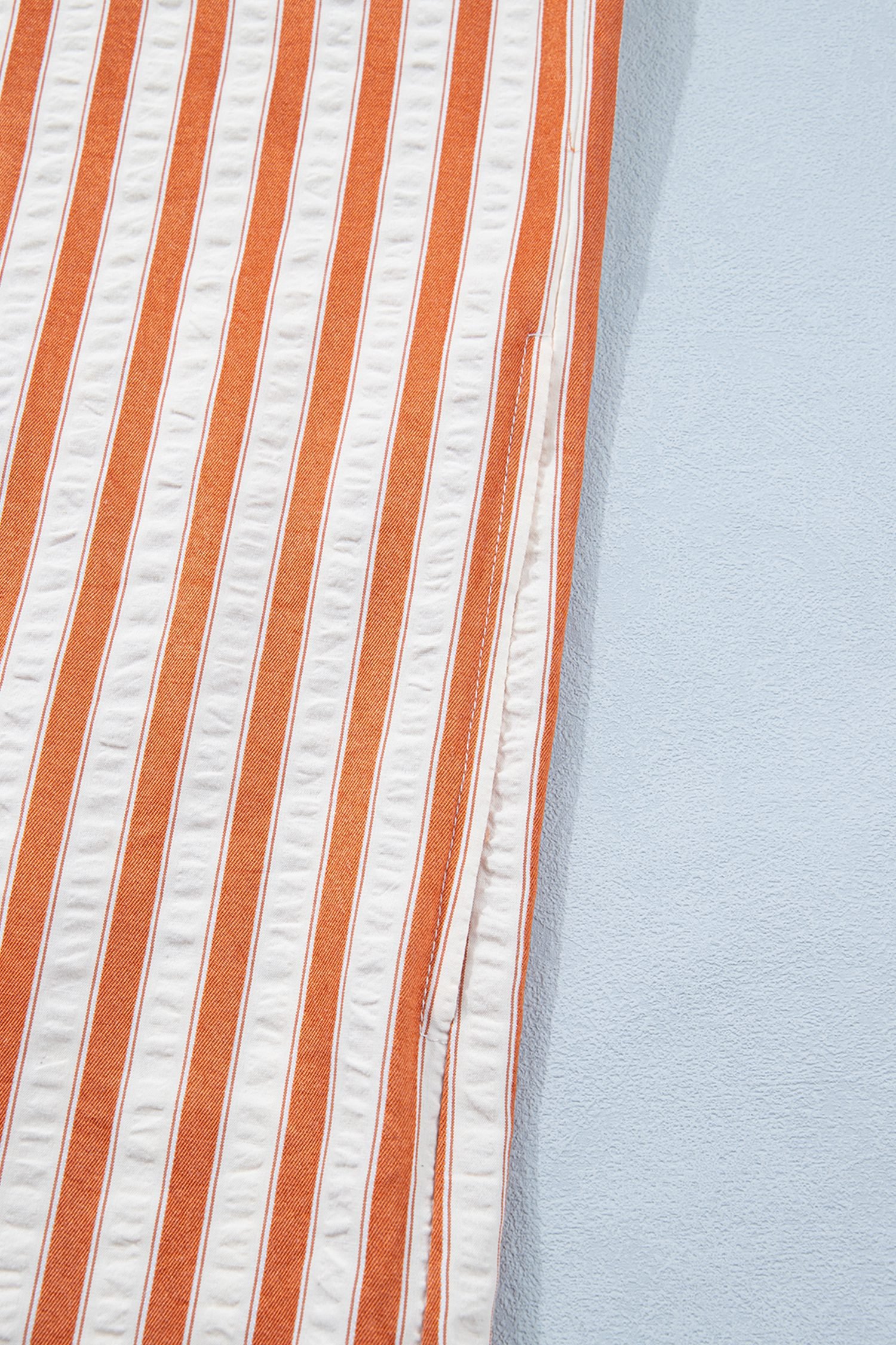 Brown Stripe Pinched V Neck Turn-up Cuffs Shift Mini Dress