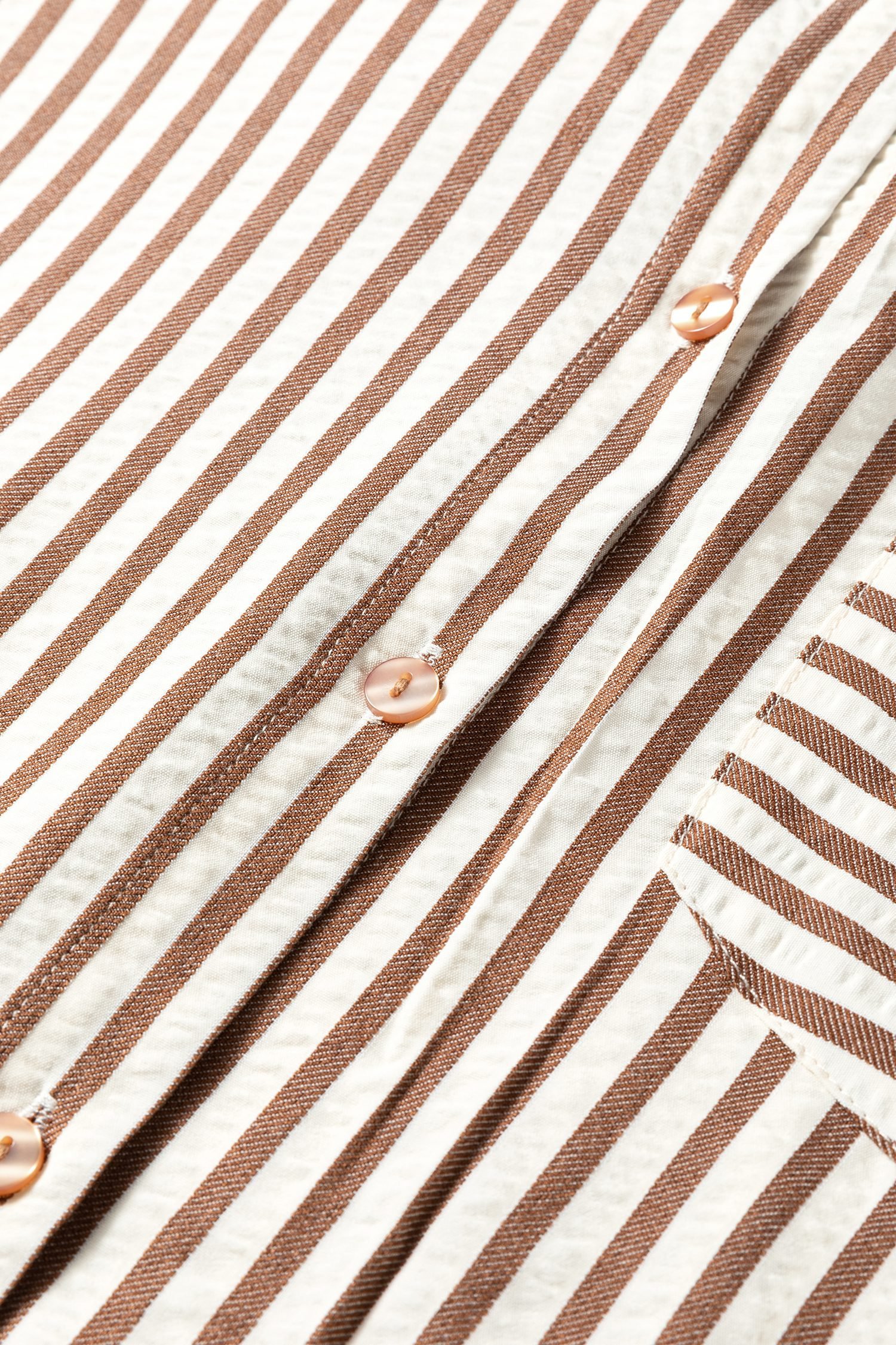 Brown Stripe Textured 3/4 Sleeve Round Hem Split Midi Shirt Dress