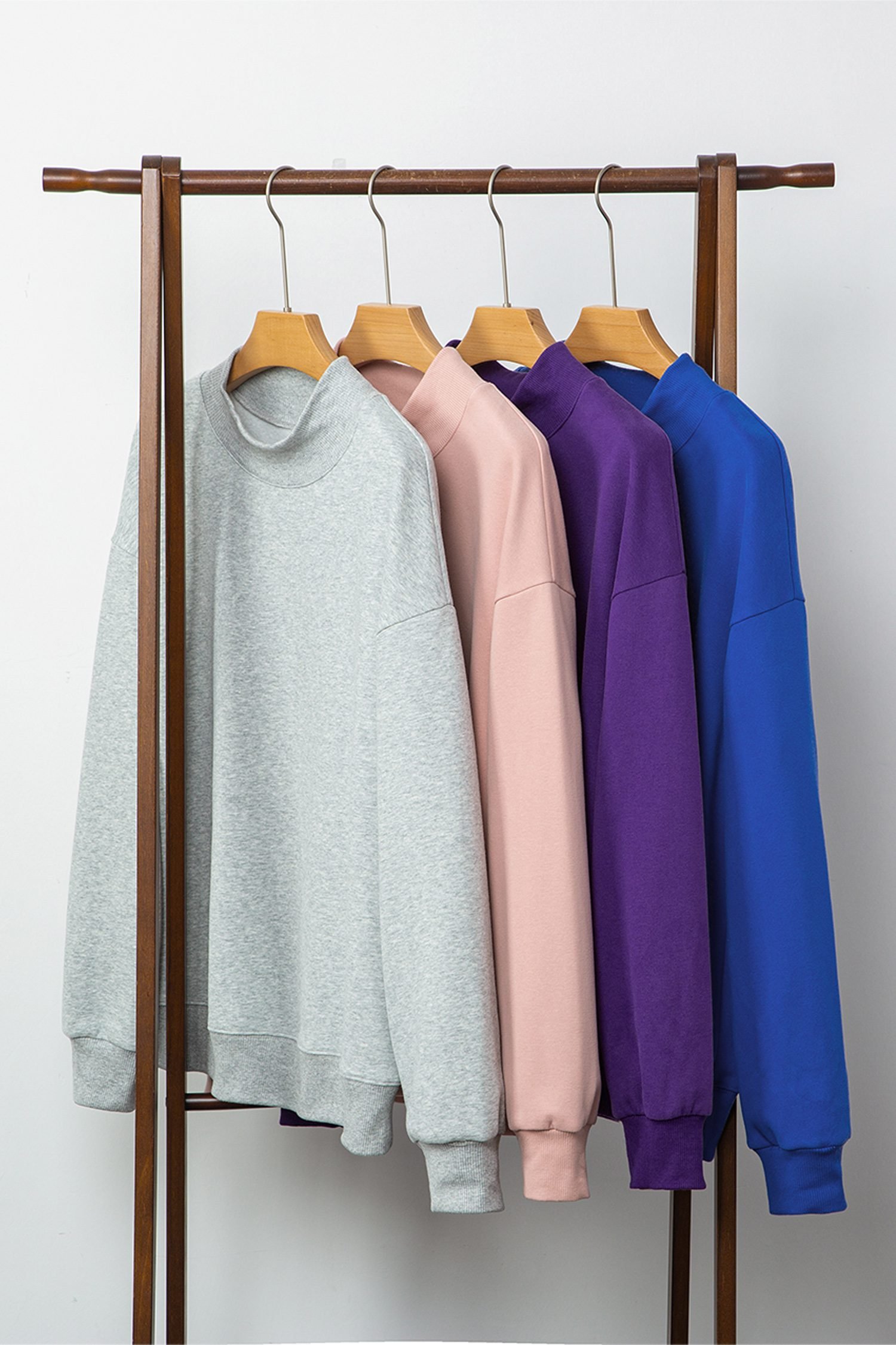 Dark Blue Solid Color Oversized Mock Neck Sweatshirt - Image 23