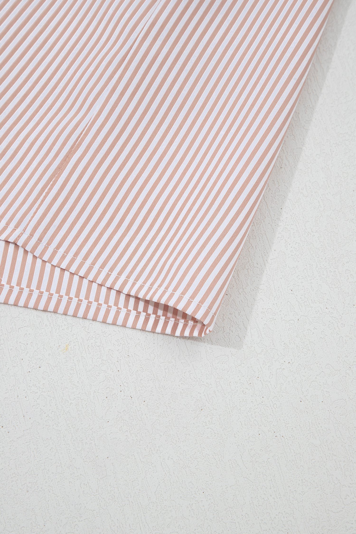 Khaki Stripe Color Block Patchwork Detail Frilled Collar Button Down Shirt