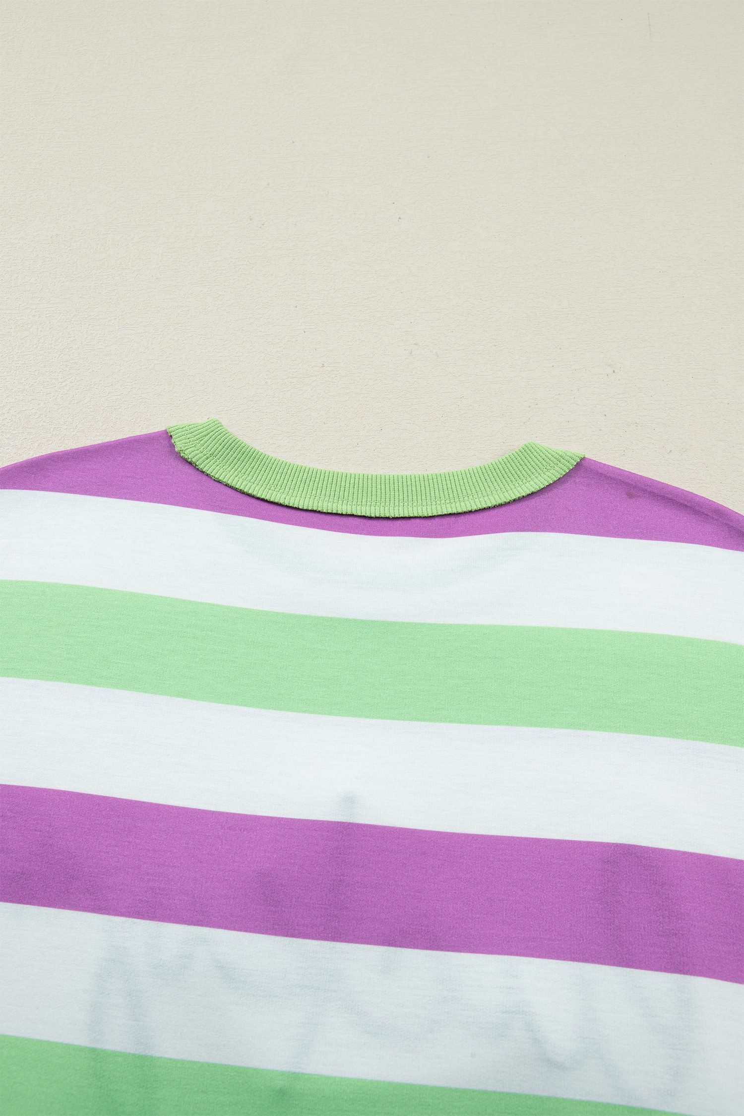 Green Stripe Lucky Clover Embroidered Graphic Dolman Loose Tee