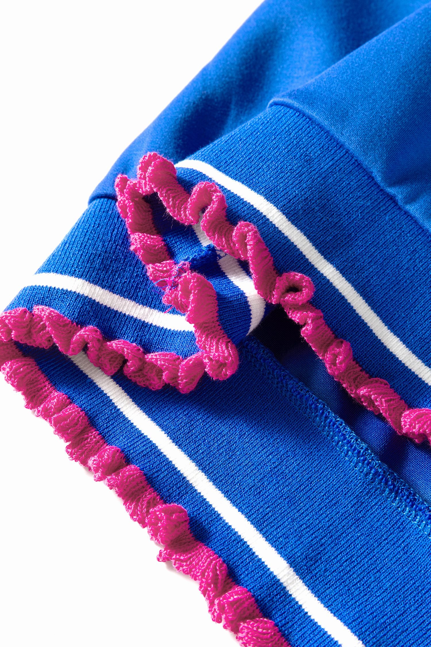 Sky Blue Contrast Frilled Trim Button Collared Short Sleeve Knit Top - Image 13