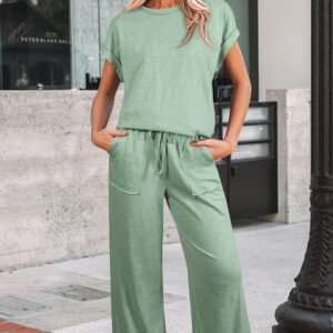 Canton Cuffed Short Sleeve Tee Raw Seam Patch Pocket Drawstring Pants Set