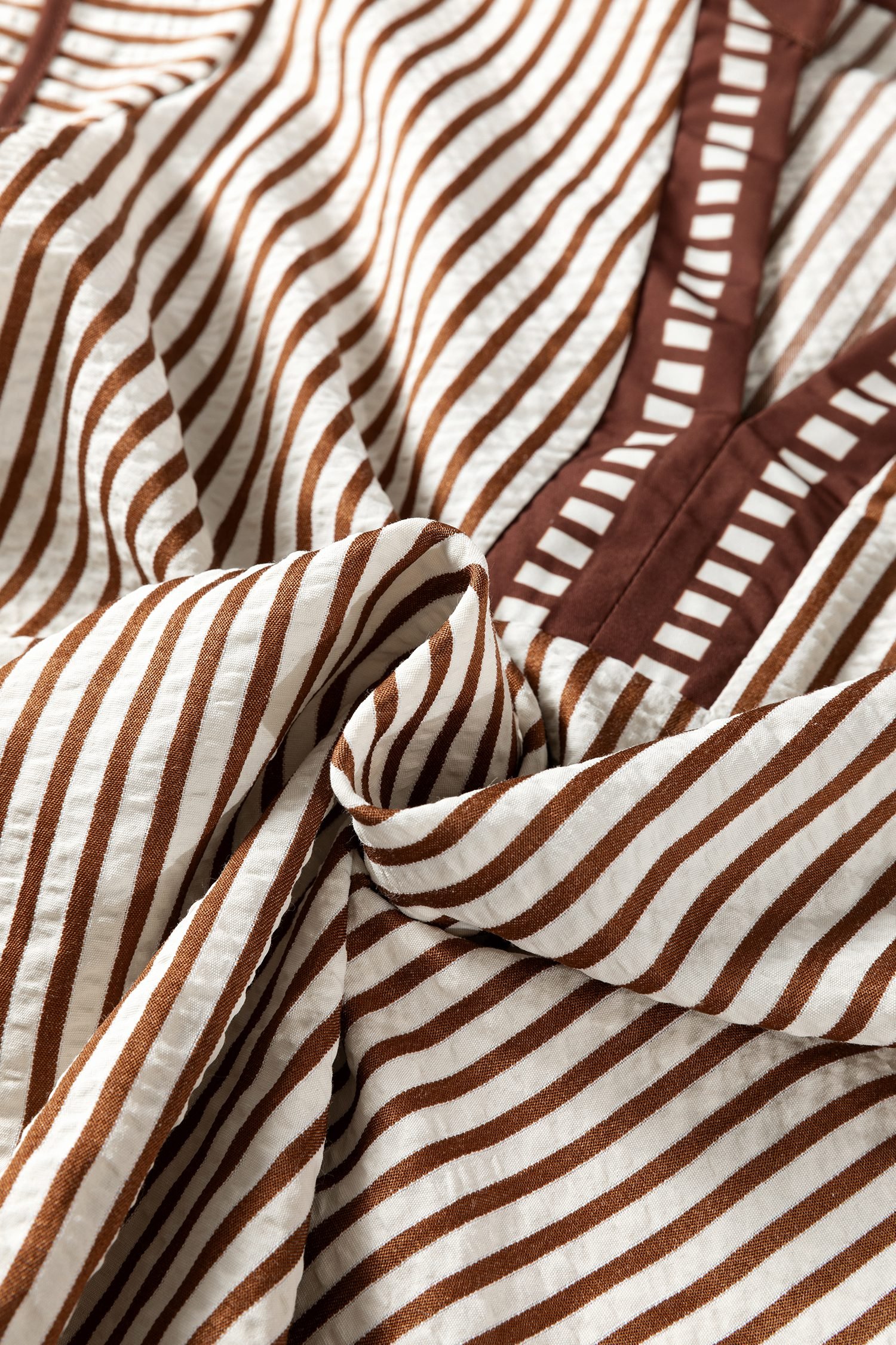 Khaki Stripe Double Ruffled Short Sleeve V Neck Blouse - Image 18