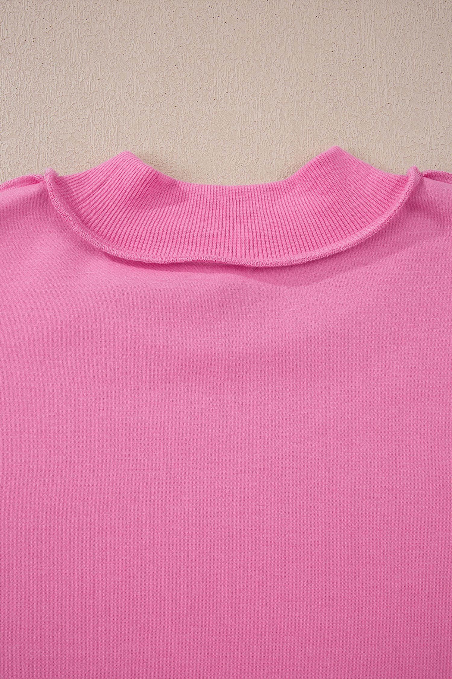 Bright Pink Oversize Drop Shoulder Reversible Mock Neck Sweatshirt - Image 18