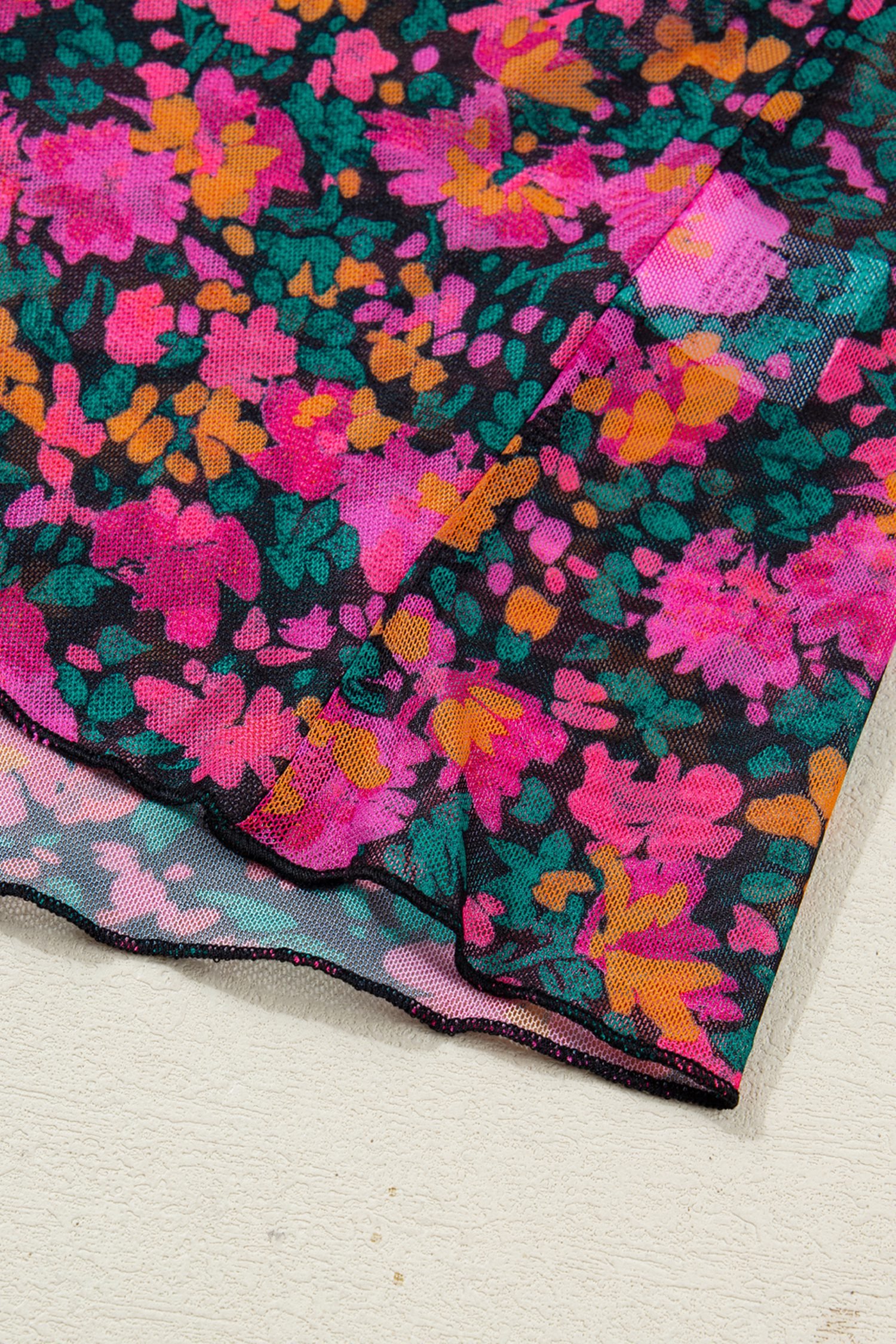 Rose Plus Size Vintage Floral Print Mesh Long Sleeve Top - Image 8