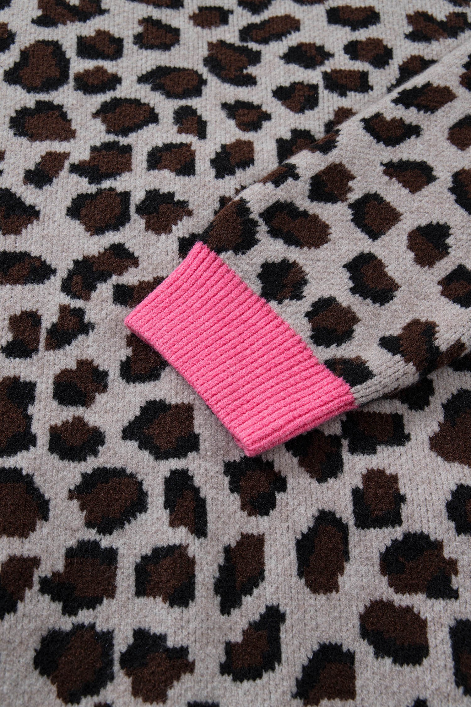 Khaki Oversize Color Block Trim Button Down Leopard Print Cardigan