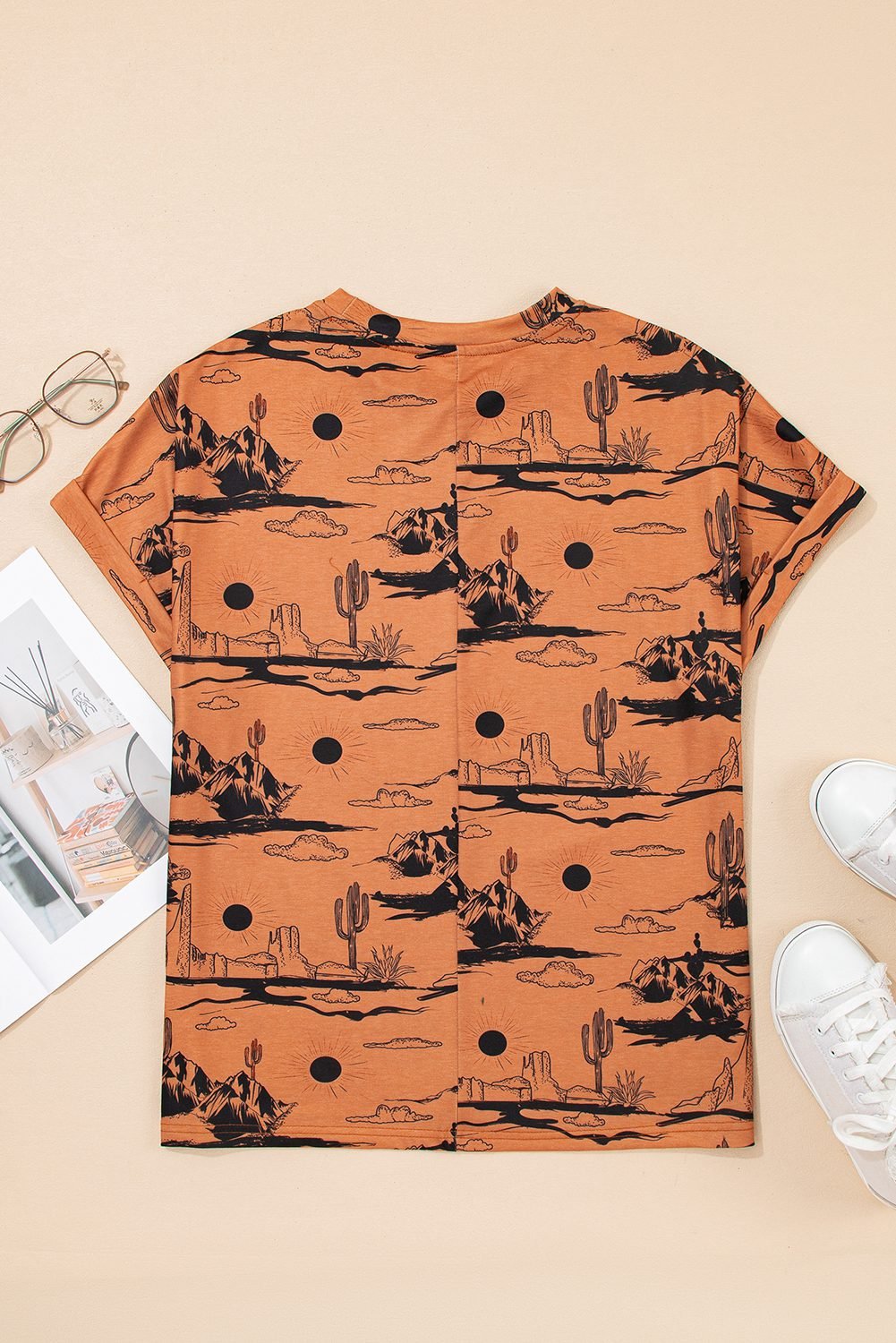 Chestnut Desert Sand Print Short Sleeve Knit Top
