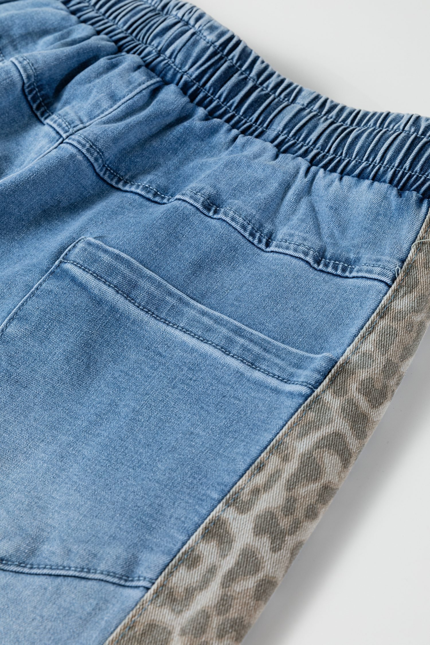 Beau Blue Drawstring Elastic Waist Leopard Striped Side Panel Wide Leg Jeans - Image 15