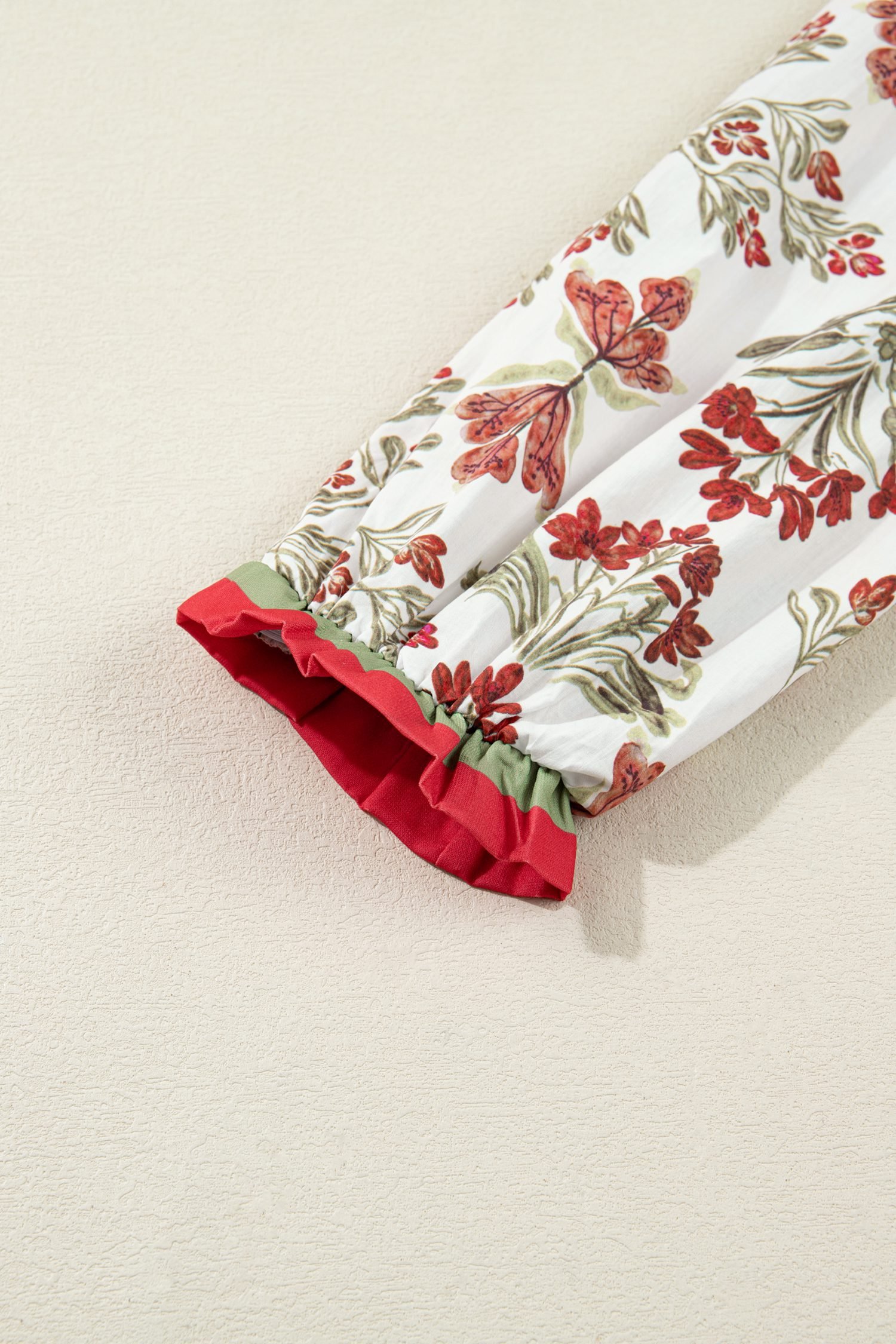 Pink Floral Print Contrast Trim Frilled Neck Long Sleeve Flared Dress