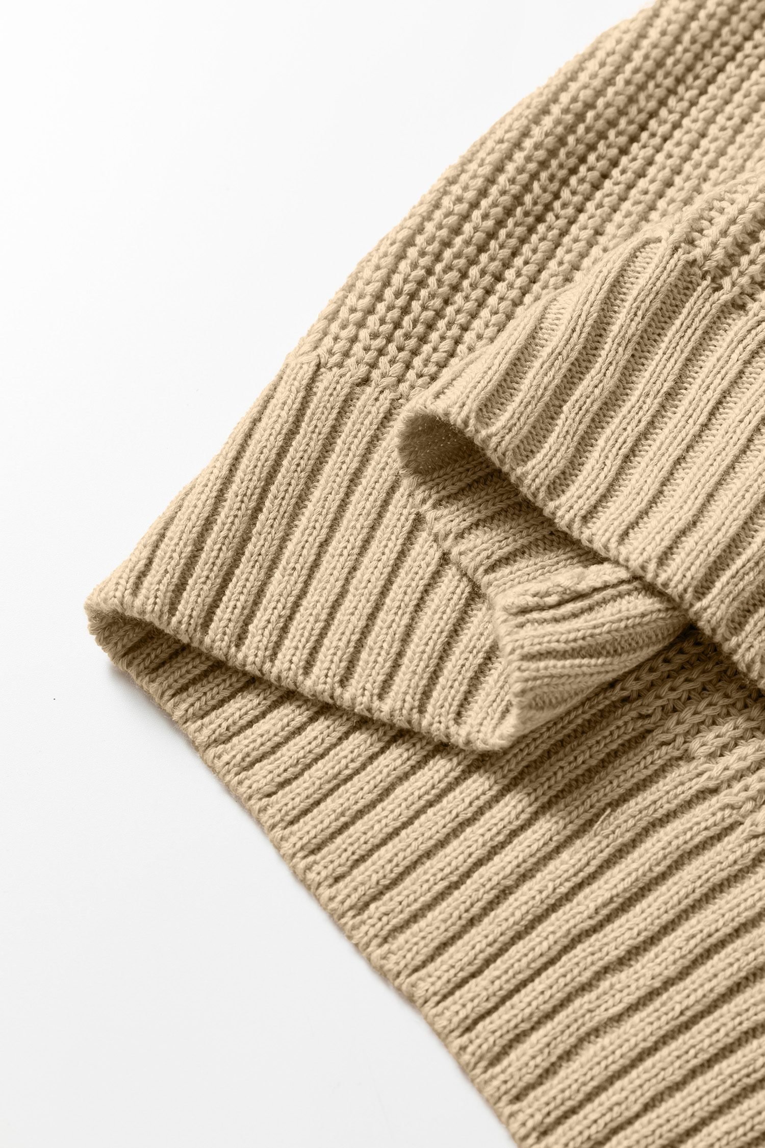 Light French Beige Round Neck Knit Contrast Short Sleeve Patchwork Sweater Top - Image 13