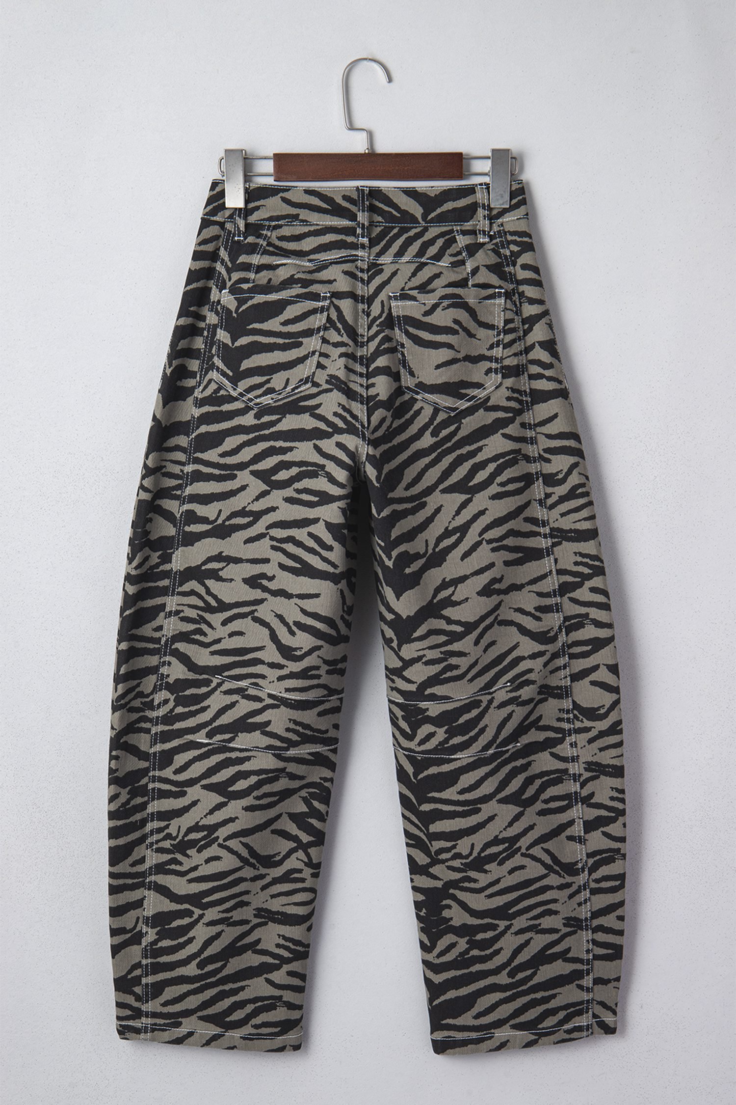 Gray Zebra Stripe Printed Wide Leg Jeans
