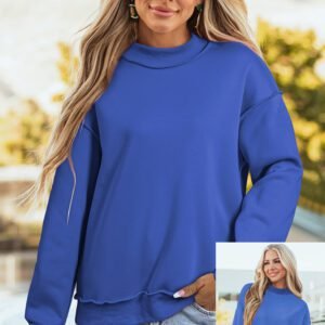 Dark Blue Oversize Drop Shoulder Reversible Mock Neck Sweatshirt
