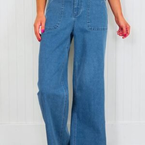 Dusk Blue Retro Washed Patch Pocket Loose Jeans