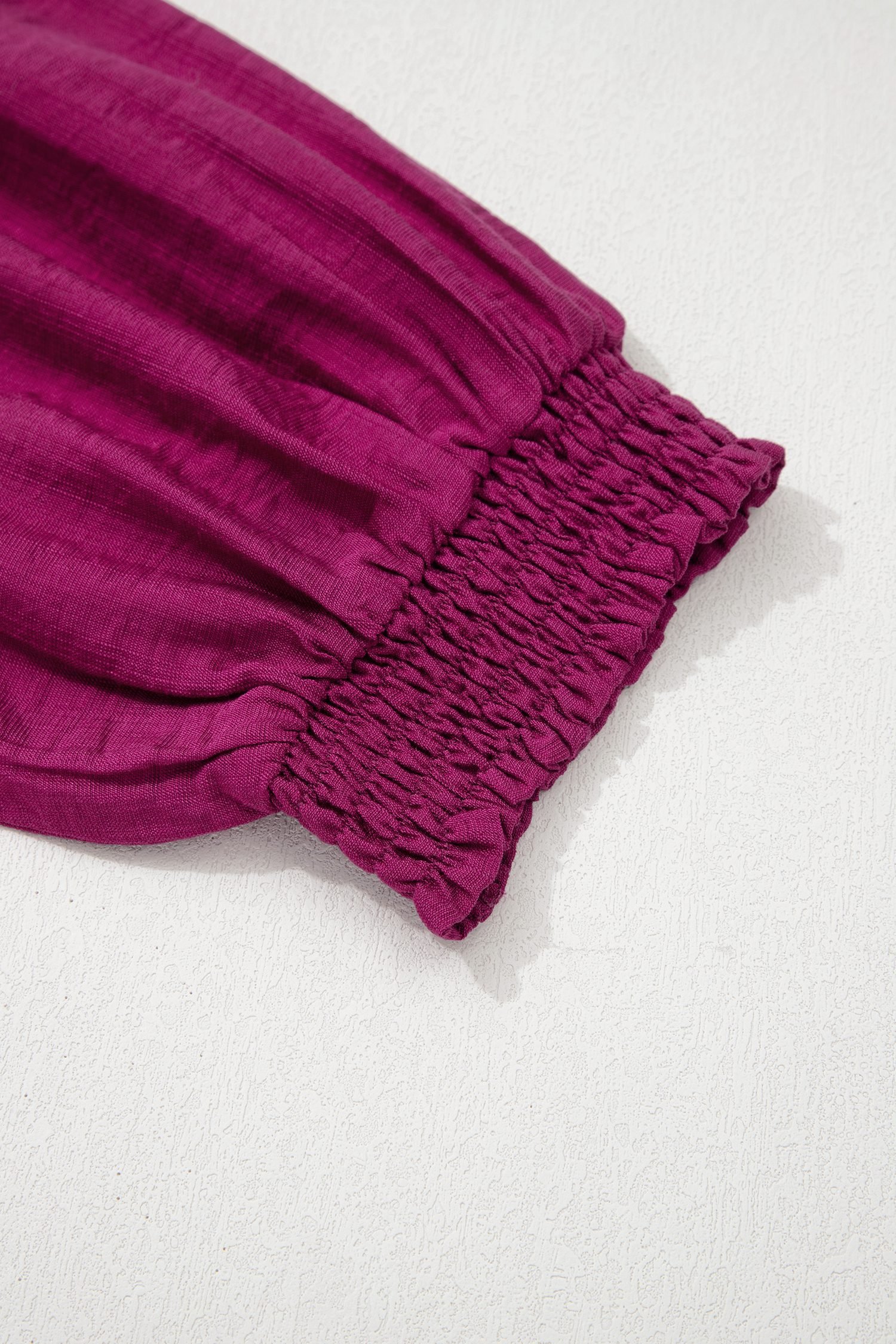 Wild Ginger Plus Size Contrast Trim Button V Neck Puffy Bracelet Sleeve Blouse - Image 7