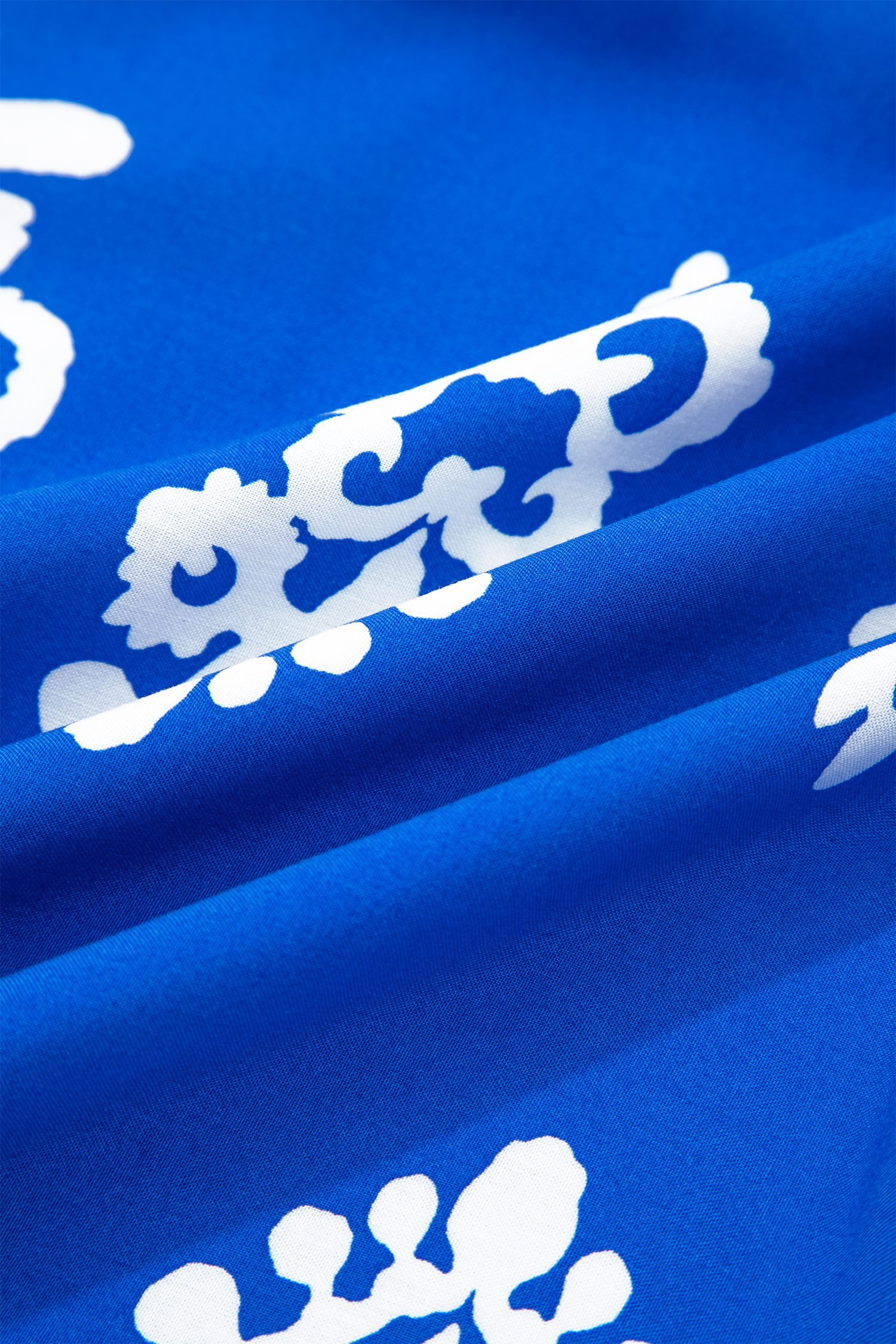 Blue Ethnic Geometric Print Collared Button Front Short Puff Sleeve Mini Dress