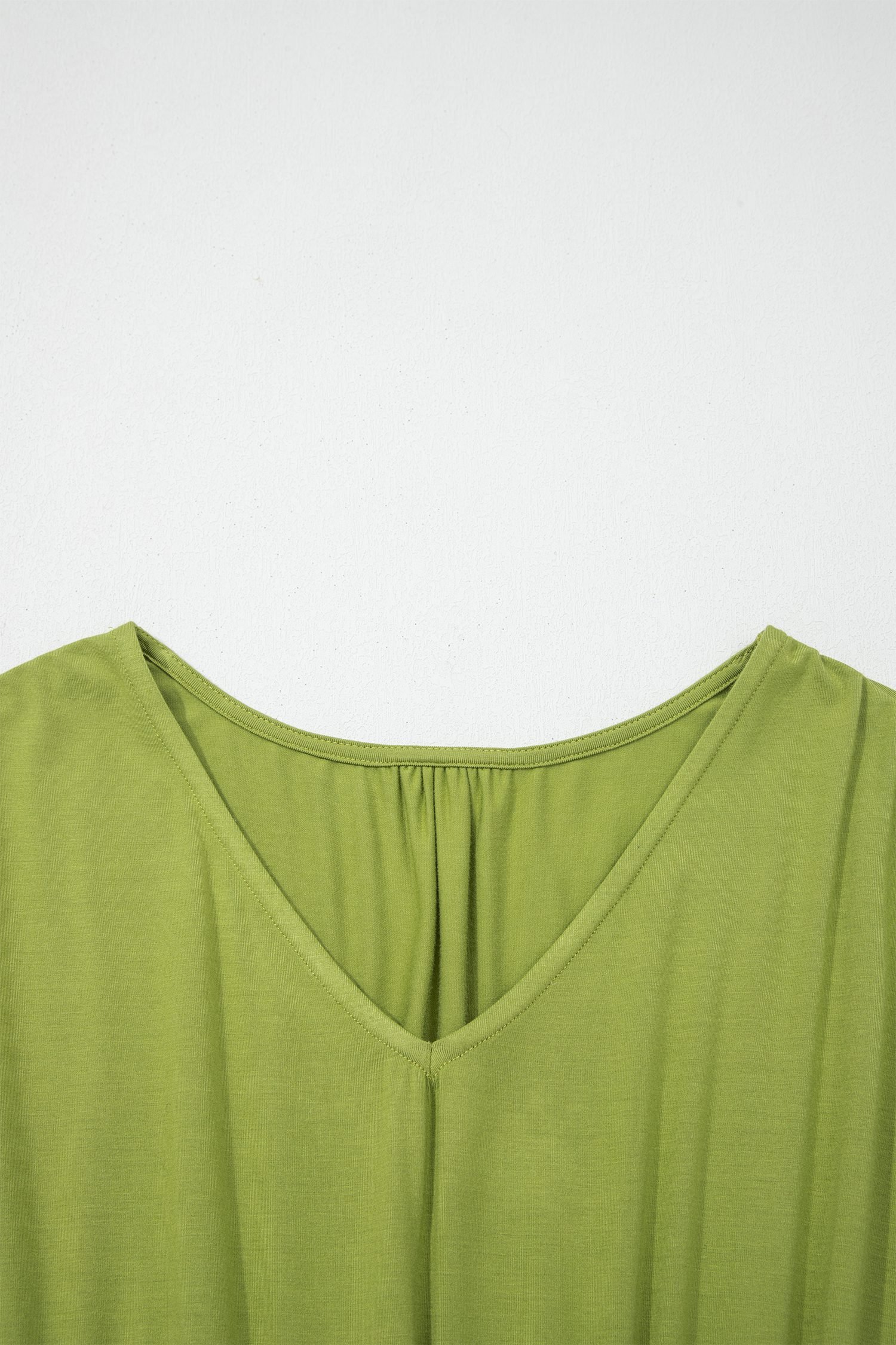Fern Green Solid V Neck Cap Sleeve Tunic Elastic Waist Versatile Maxi Dress
