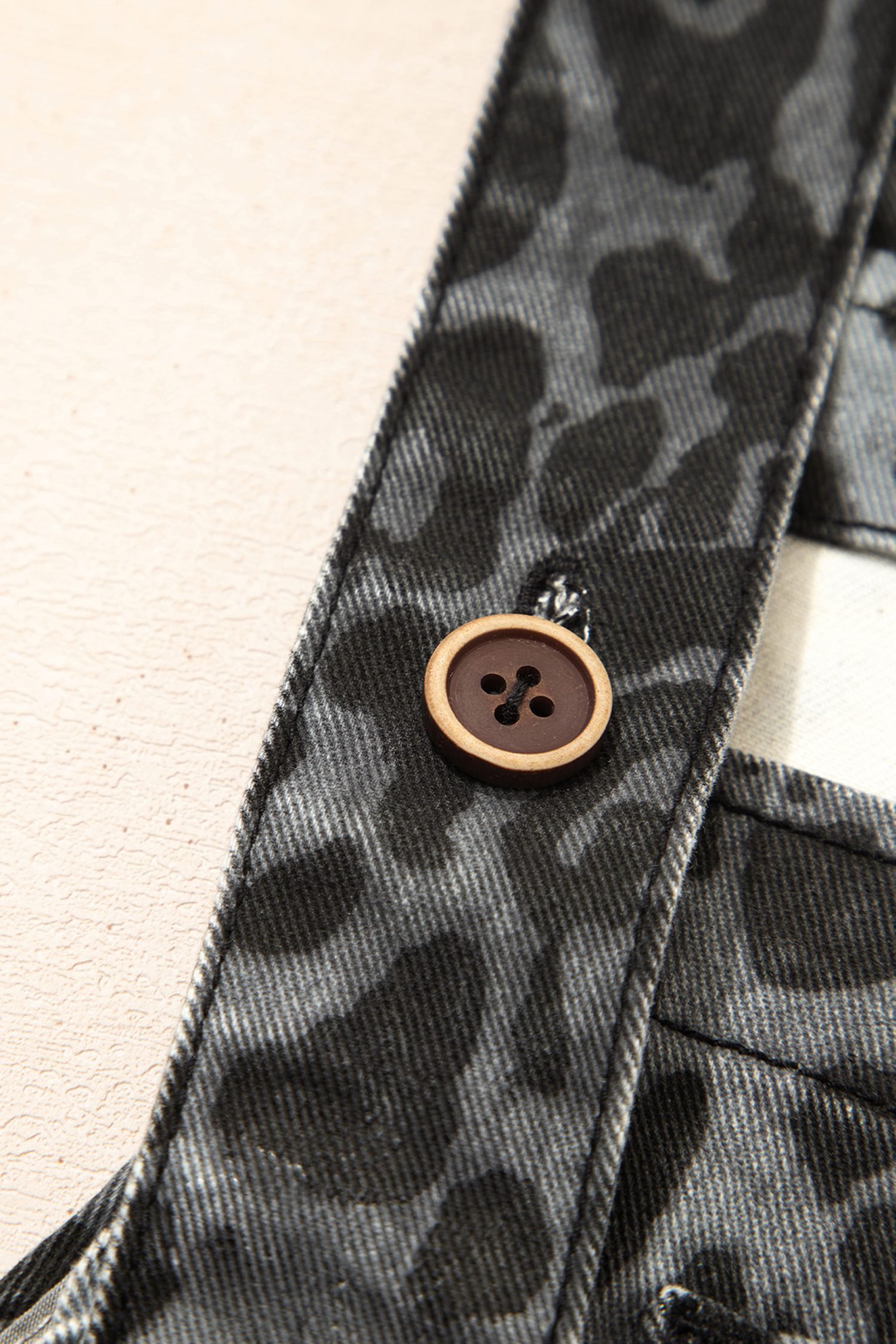 Gray Leopard Print Button Adjustable Straps Cropped Loose Denim Overalls - Image 9