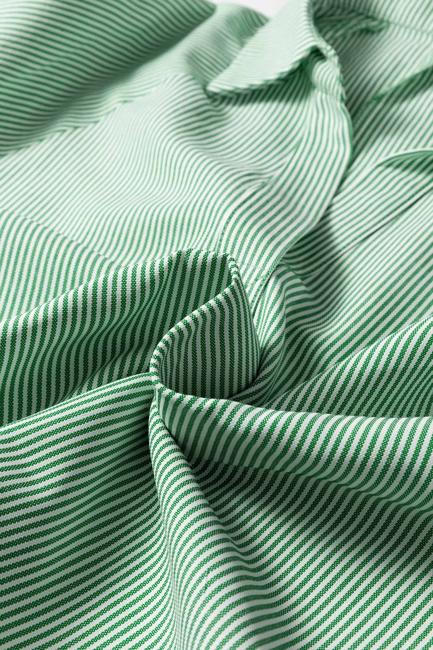 Mint Green Striped Print Collared Split Neck Half Sleeve Blouse - Image 9